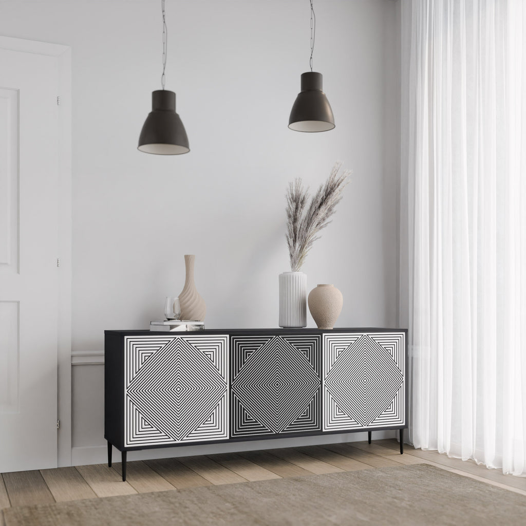POLYGON ILLUSION 3-türiges Sideboard in Schwarz