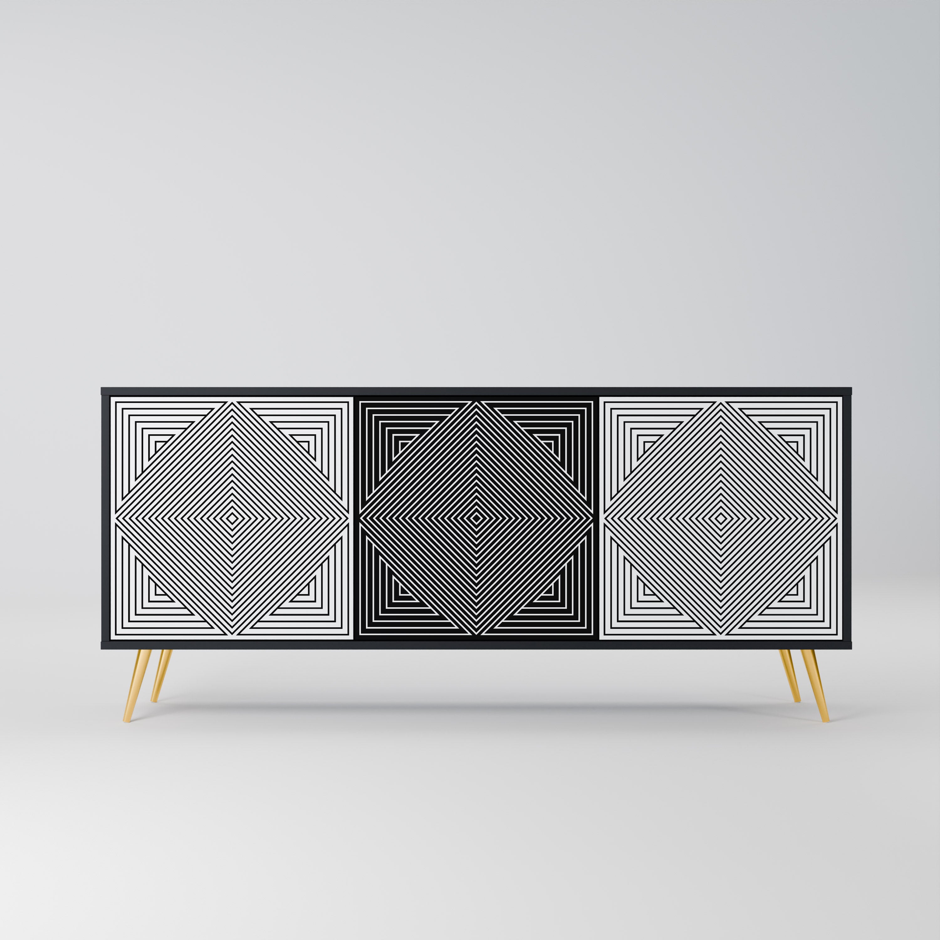POLYGON ILLUSION 3-türiges Sideboard in Schwarz