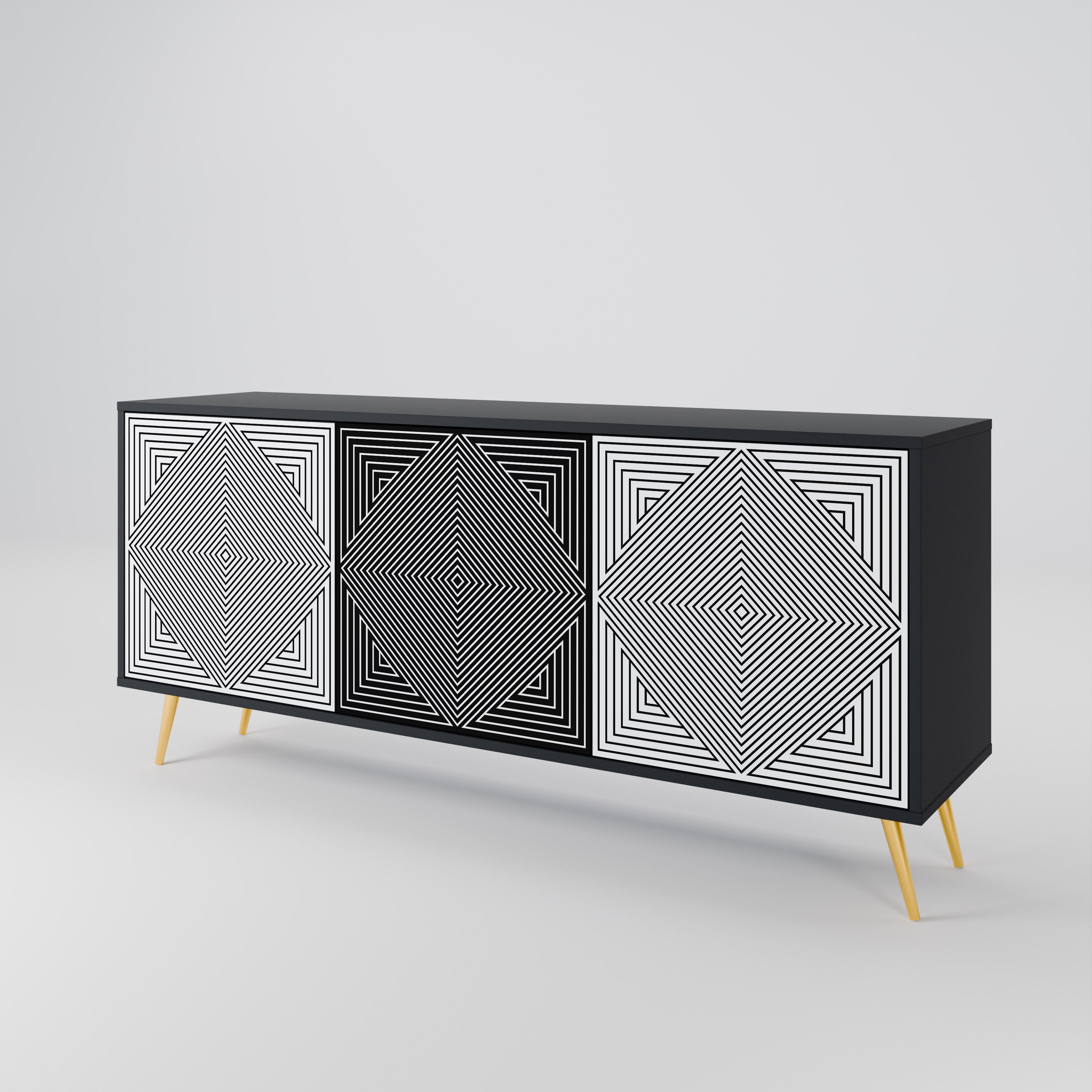 POLYGON ILLUSION 3-türiges Sideboard in Schwarz