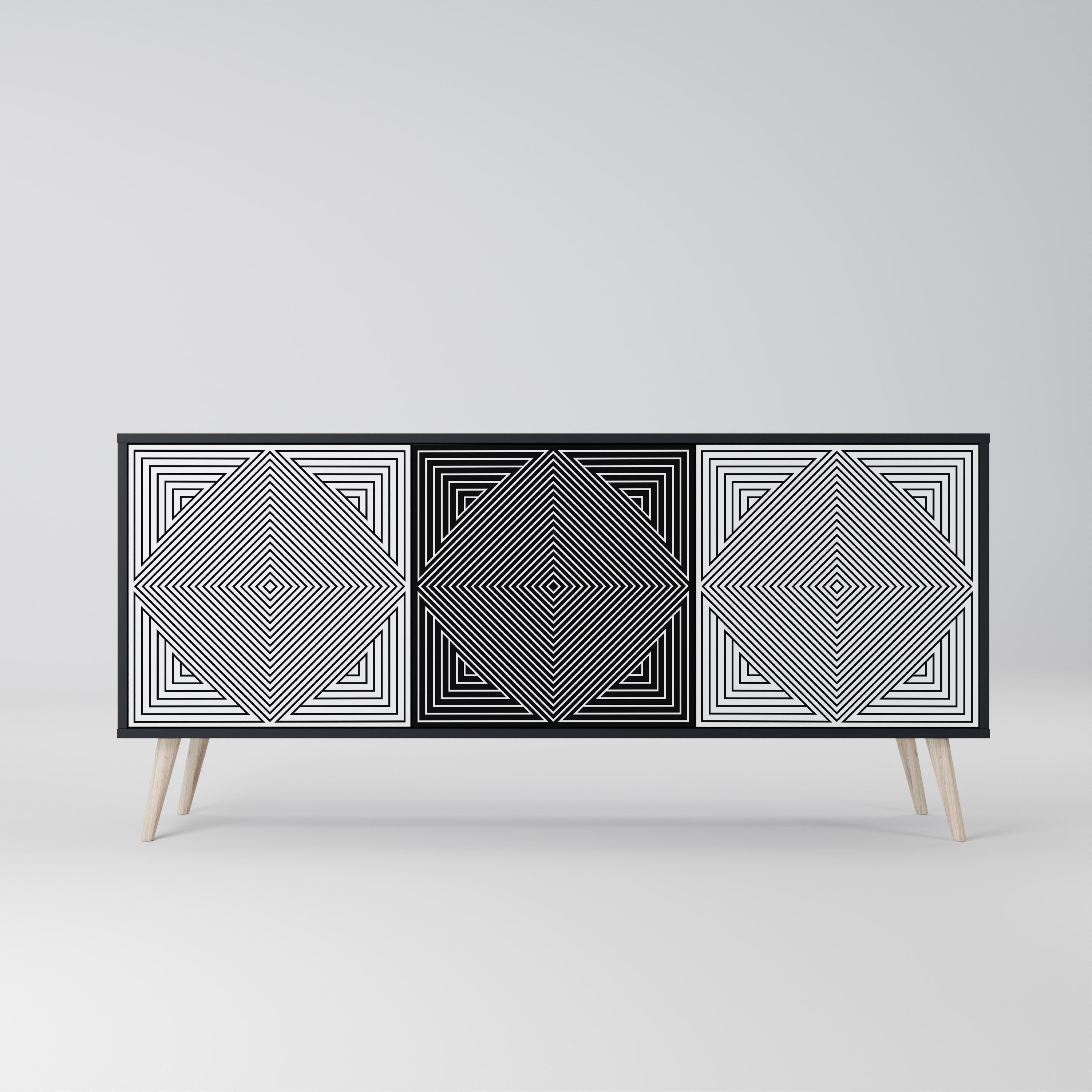 POLYGON ILLUSION 3-türiges Sideboard in Schwarz