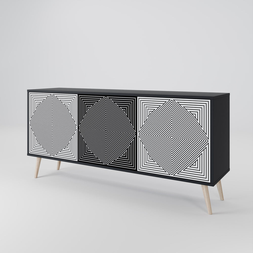 POLYGON ILLUSION 3-türiges Sideboard in Schwarz