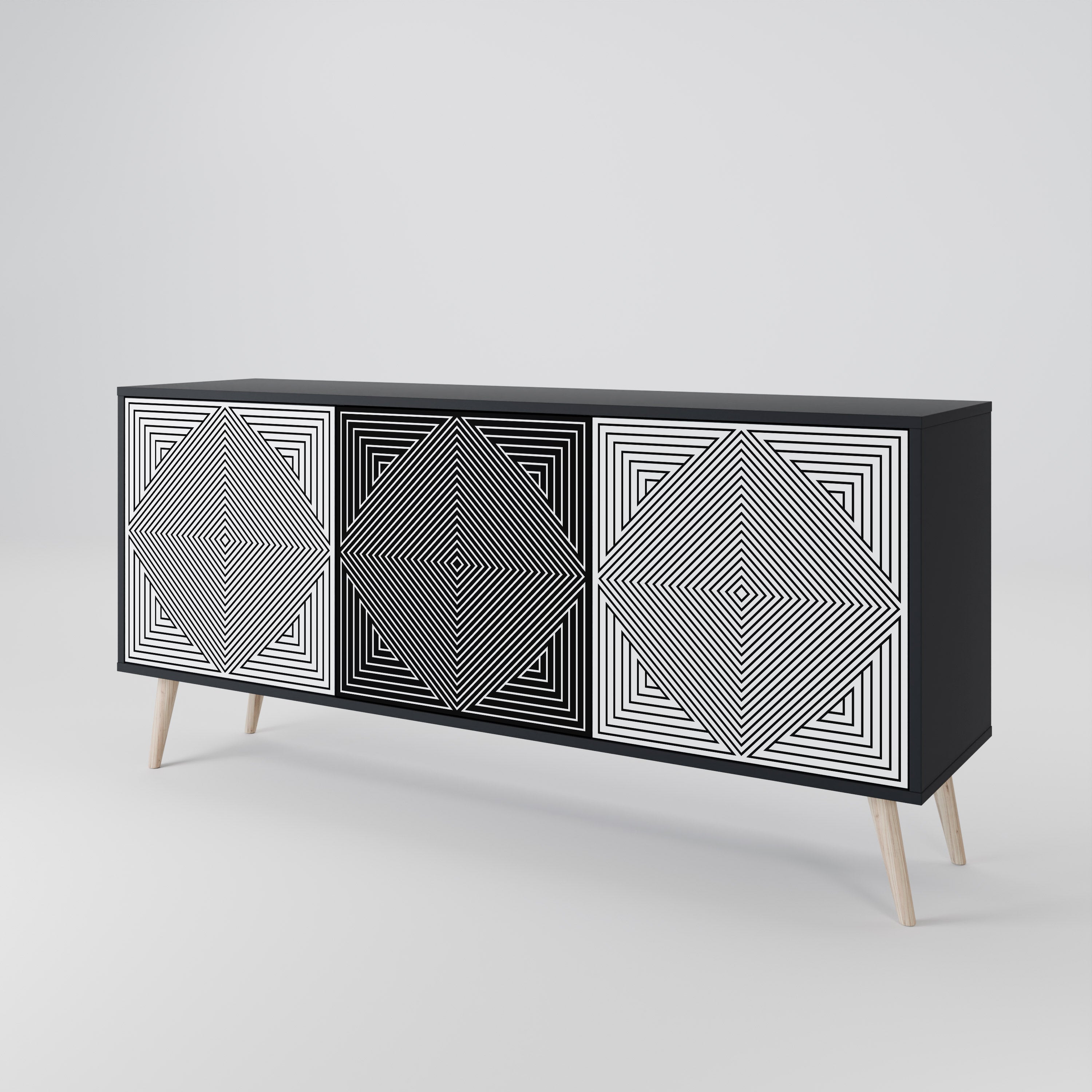 POLYGON ILLUSION 3-türiges Sideboard in Schwarz