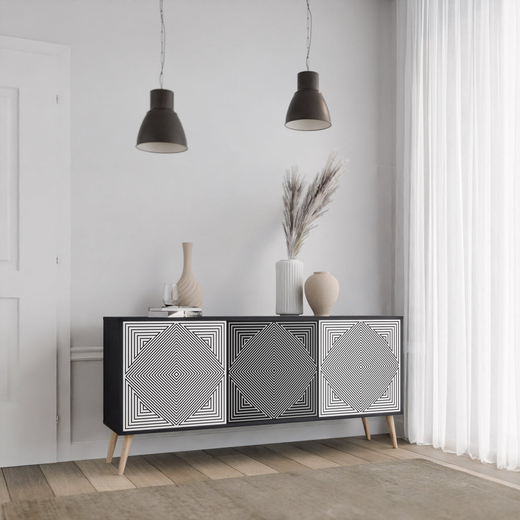 POLYGON ILLUSION 3-türiges Sideboard in Schwarz