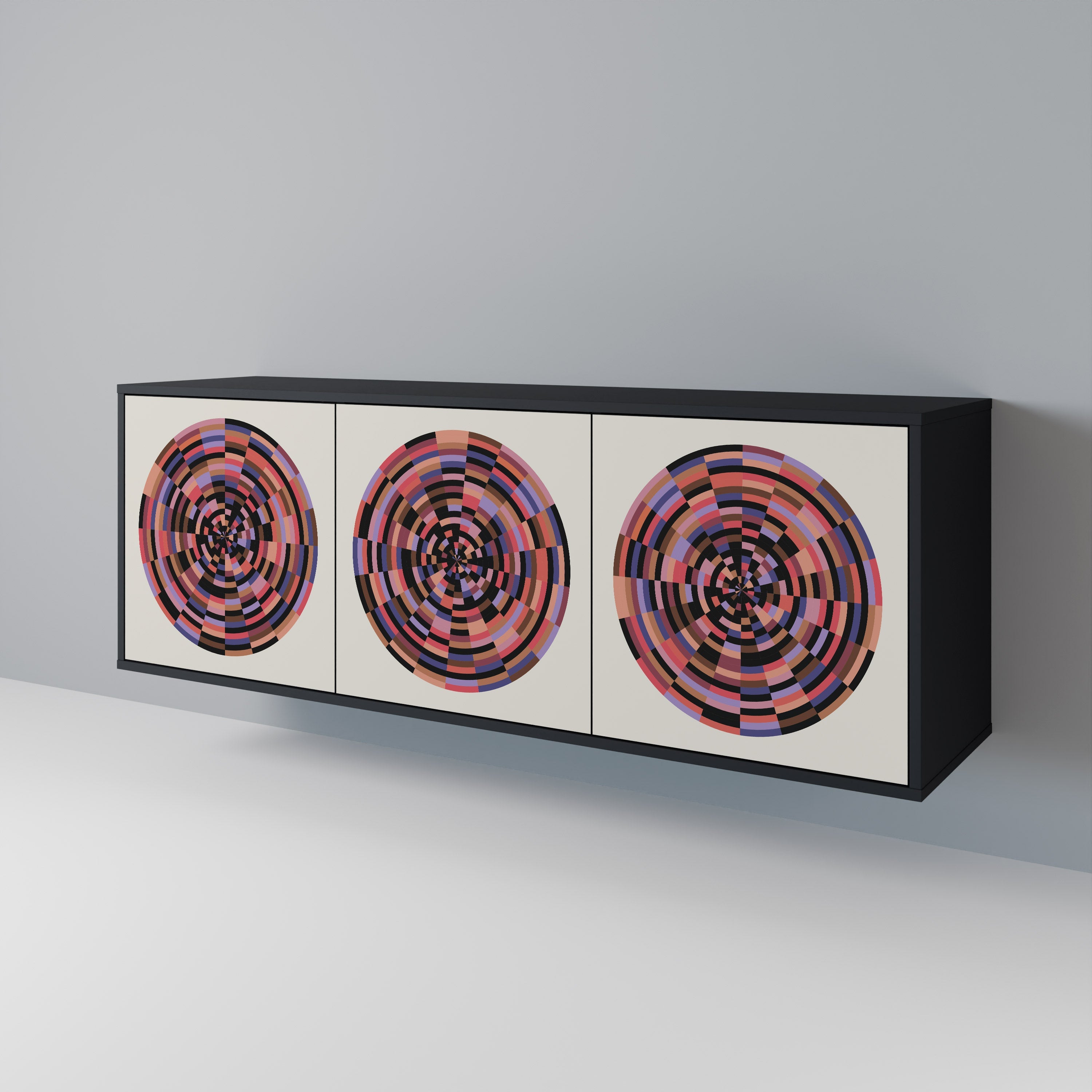 BROWN CIRCLES 3-türiges Sideboard in schwarzem Finish