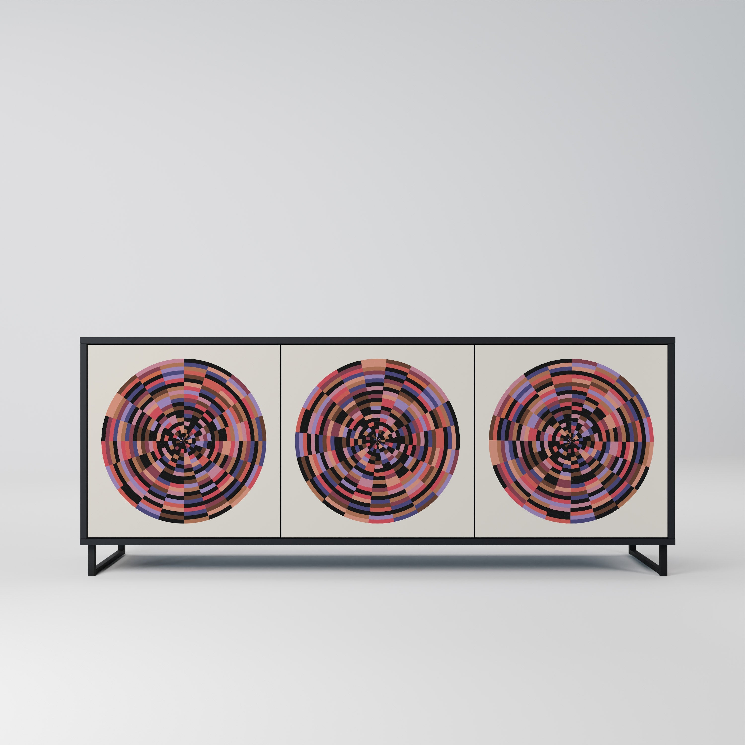 BROWN CIRCLES 3-türiges Sideboard in schwarzem Finish