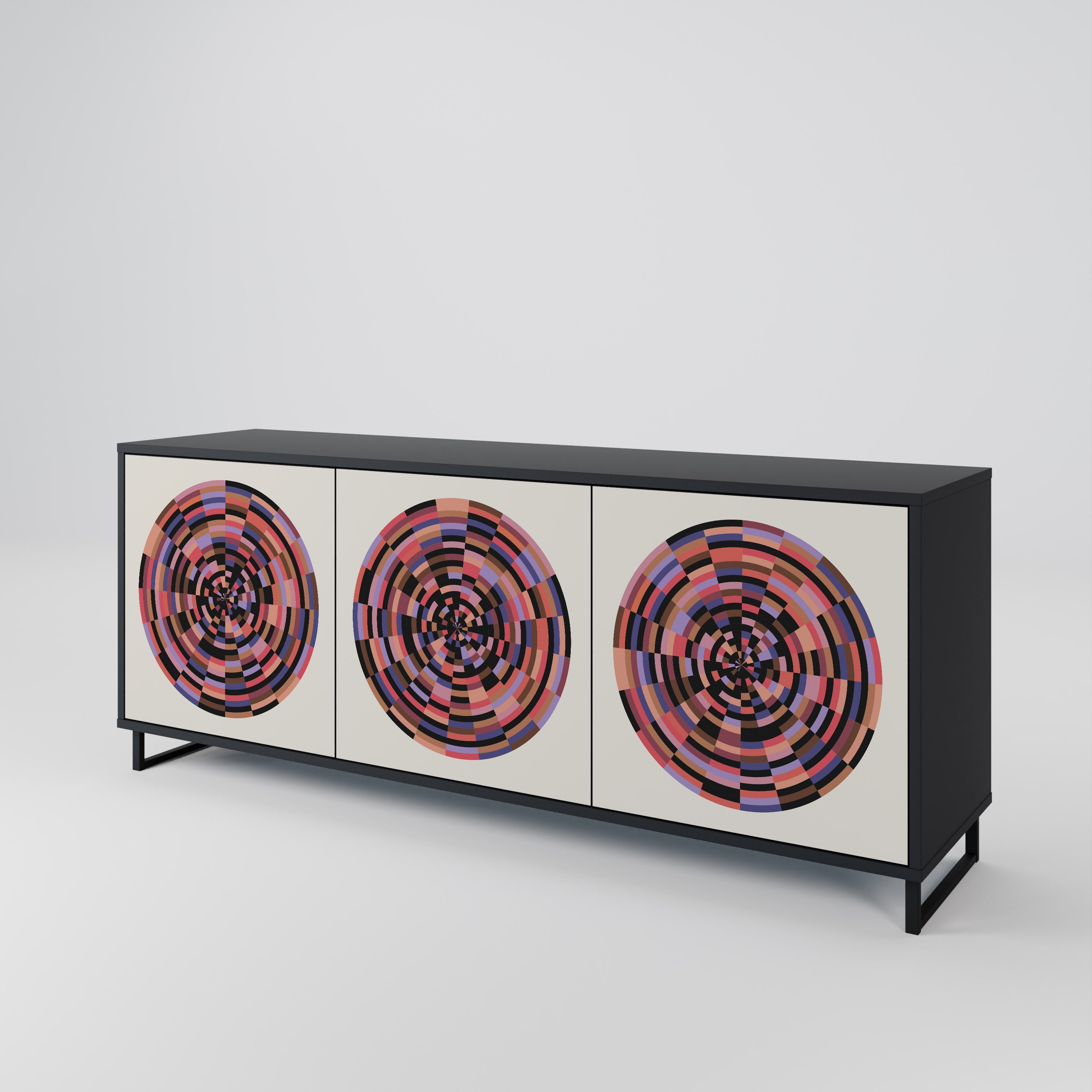 BROWN CIRCLES 3-türiges Sideboard in schwarzem Finish