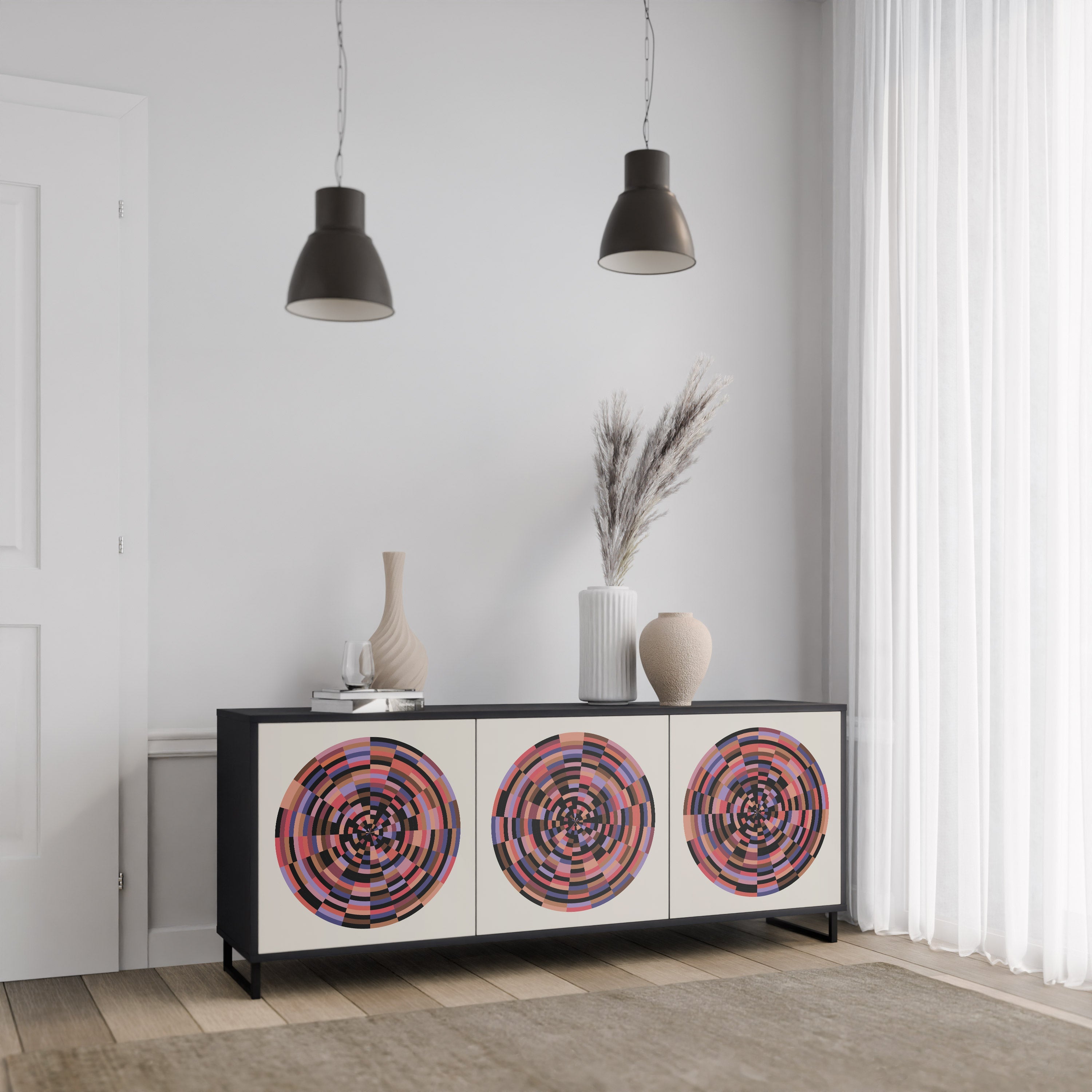 BROWN CIRCLES 3-türiges Sideboard in schwarzem Finish