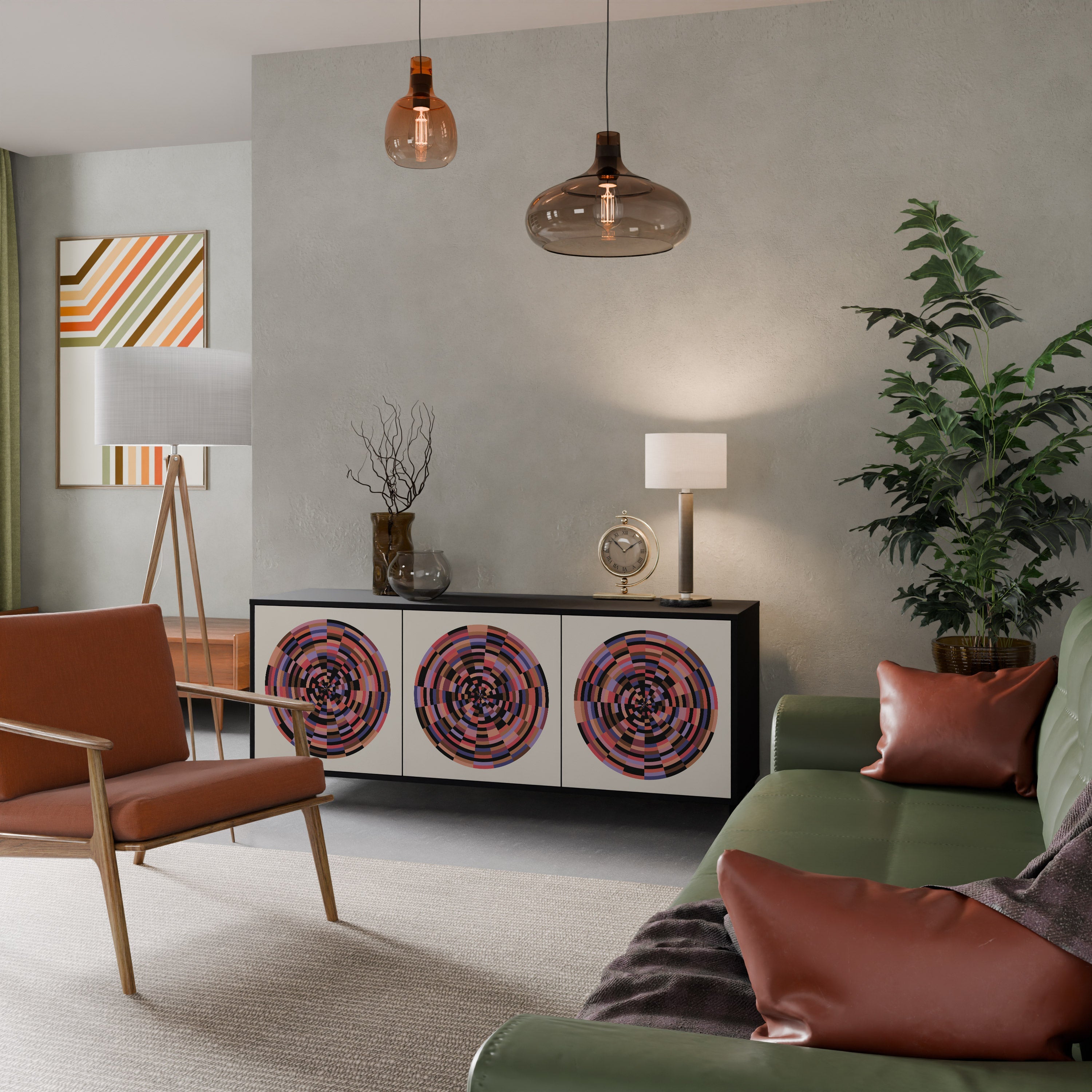 BROWN CIRCLES 3-türiges Sideboard in schwarzem Finish