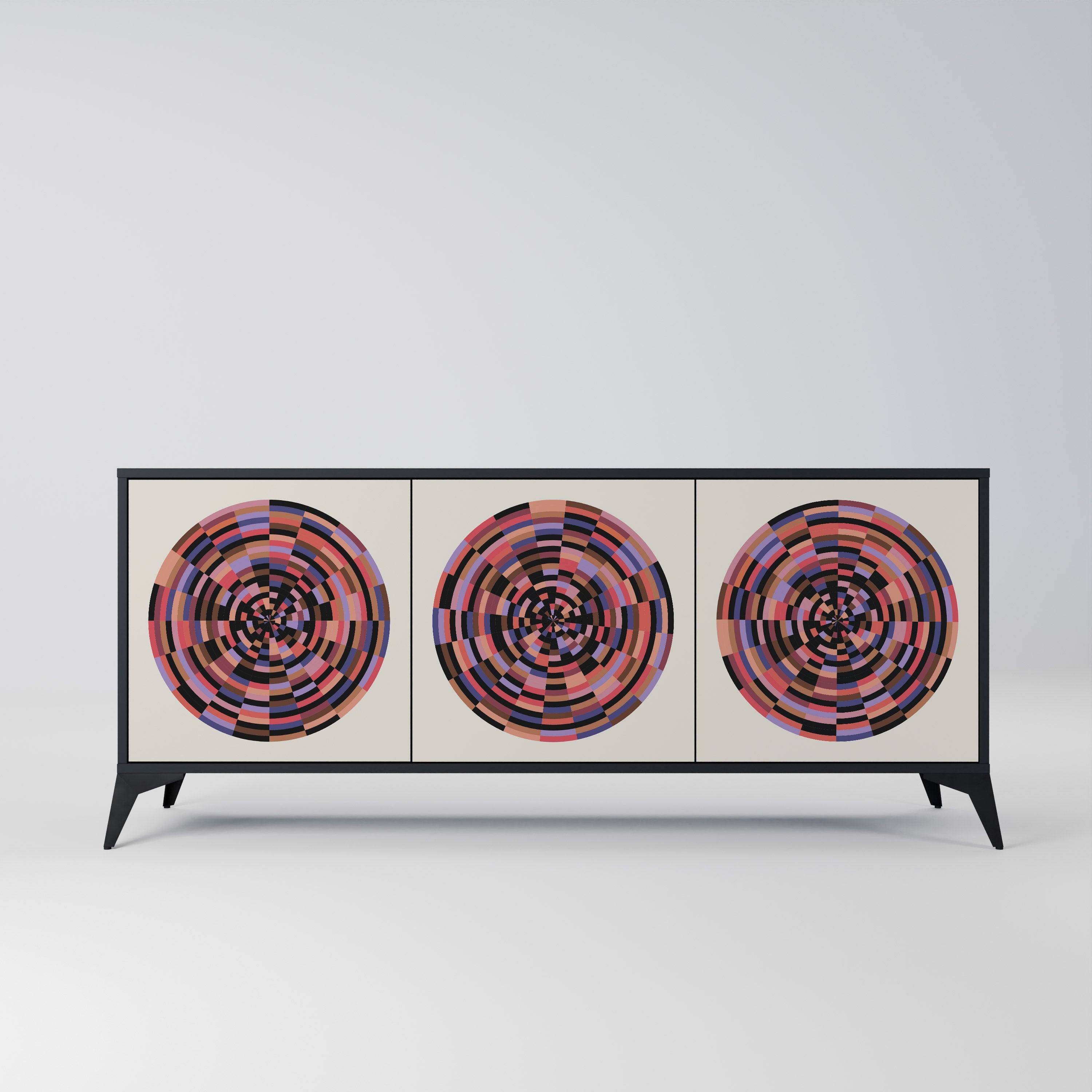 BROWN CIRCLES 3-türiges Sideboard in schwarzem Finish