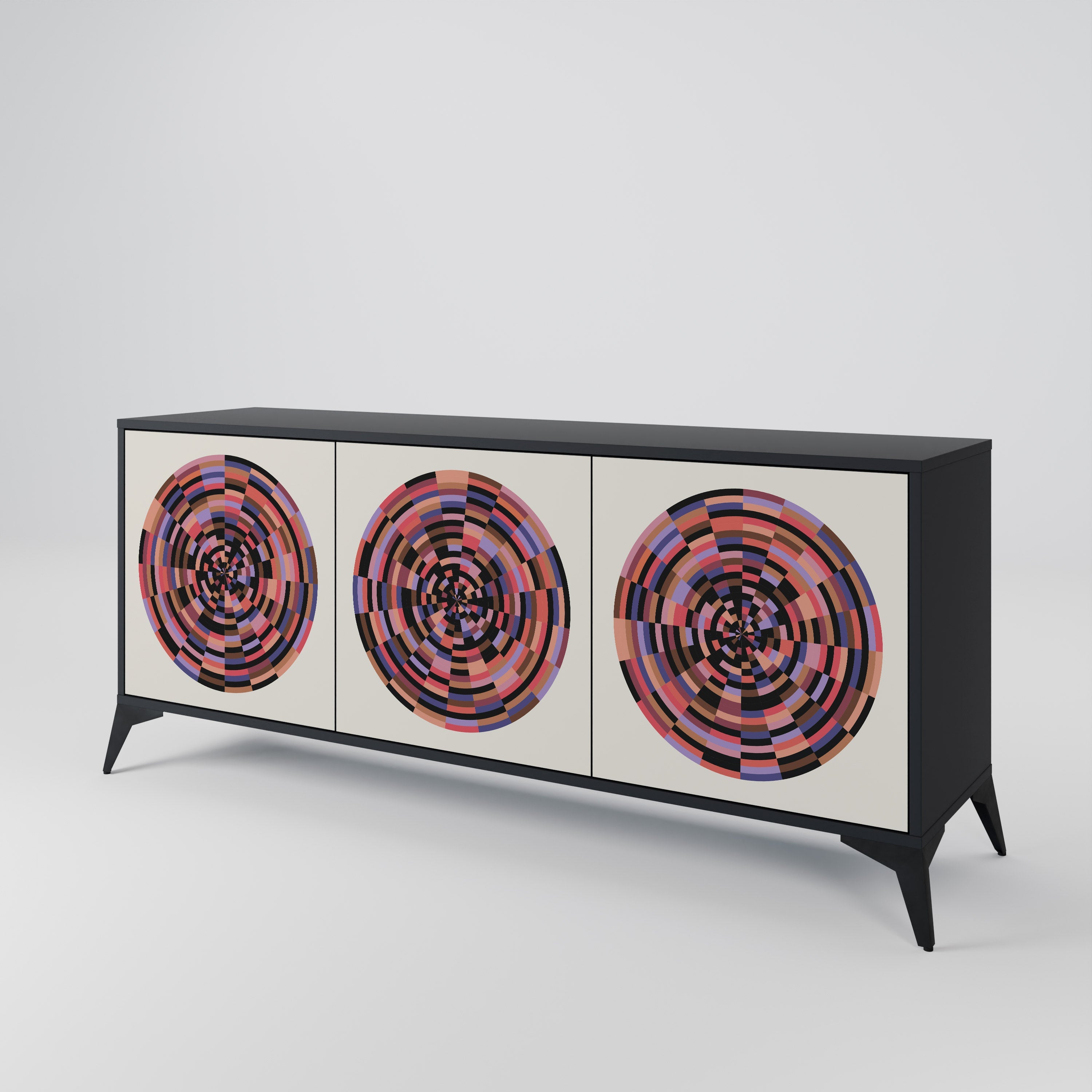 BROWN CIRCLES 3-türiges Sideboard in schwarzem Finish