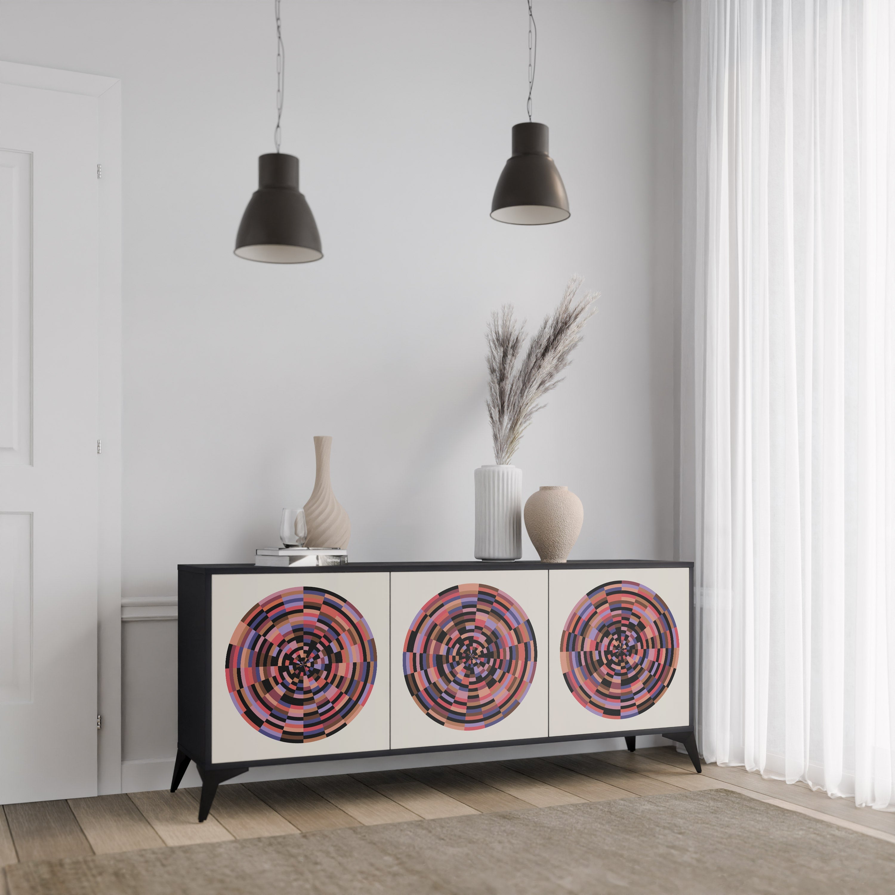 BROWN CIRCLES 3-türiges Sideboard in schwarzem Finish