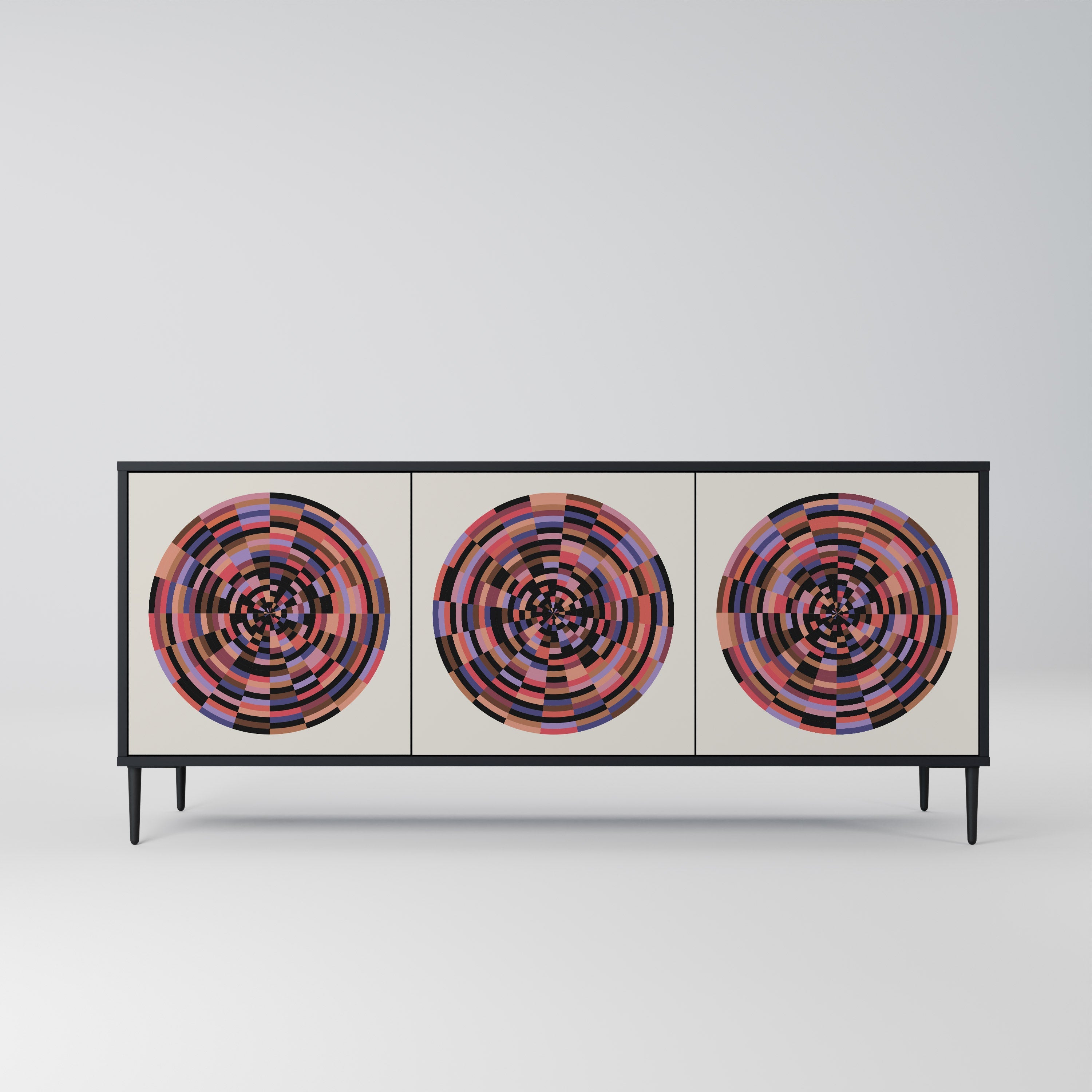 BROWN CIRCLES 3-türiges Sideboard in schwarzem Finish