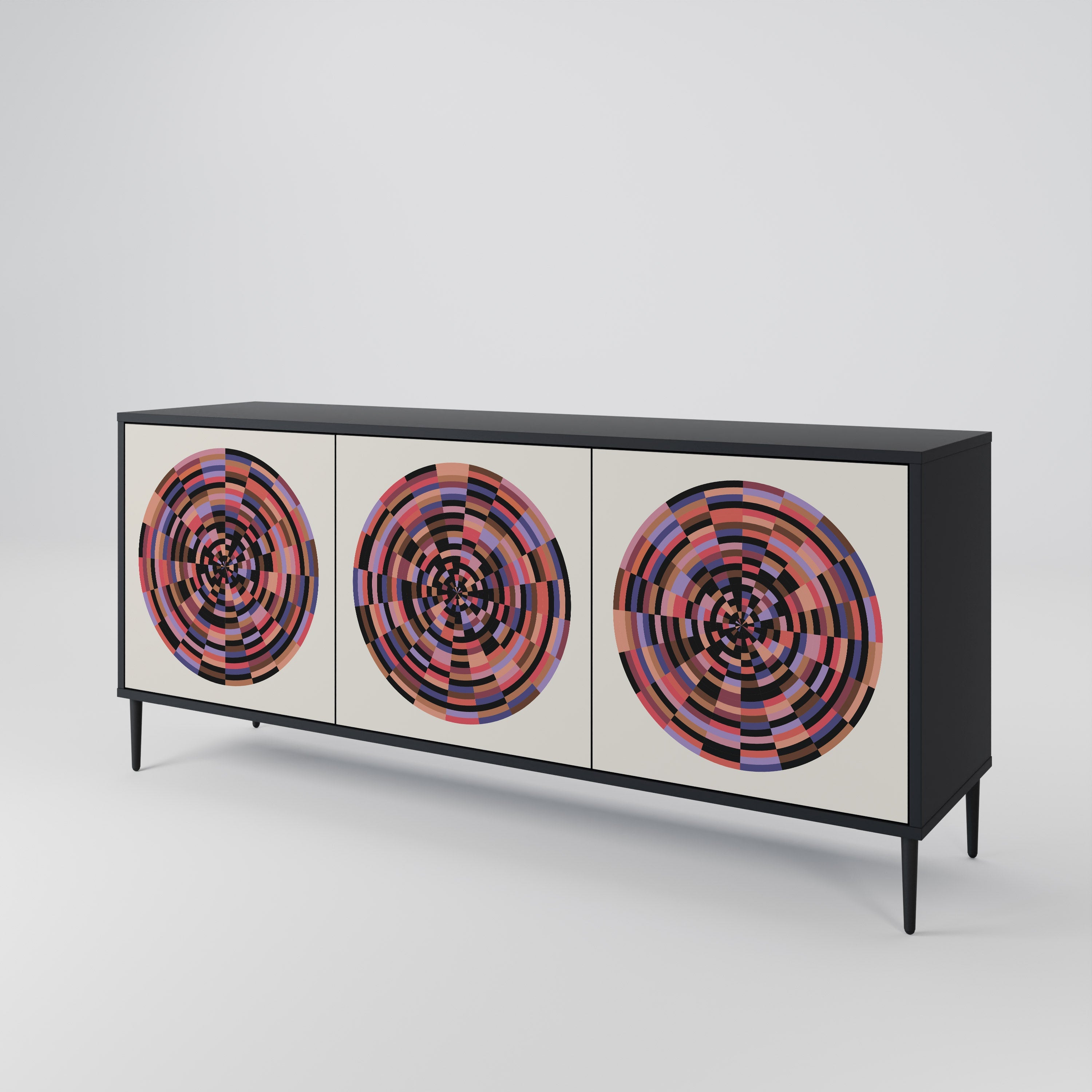 BROWN CIRCLES 3-türiges Sideboard in schwarzem Finish