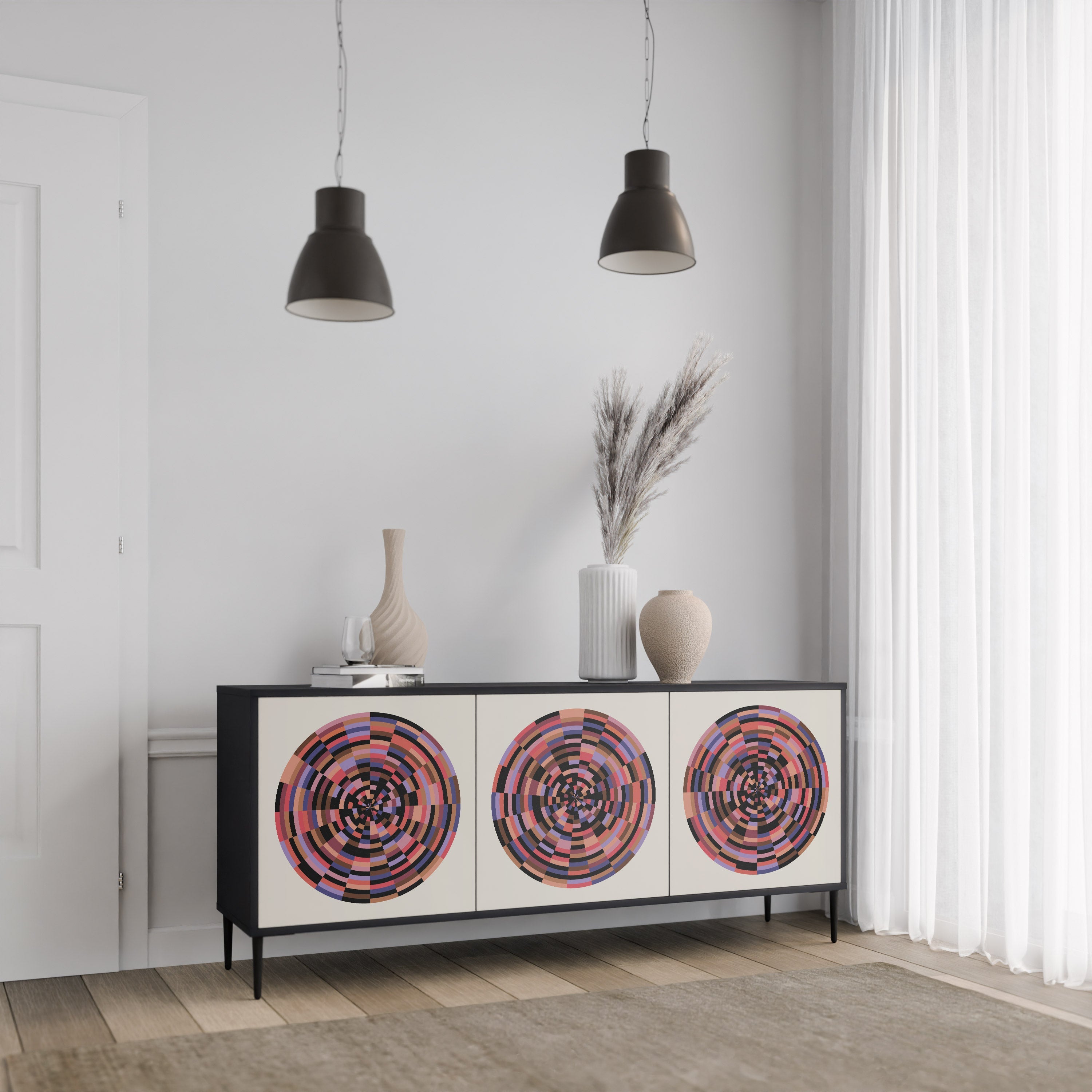 BROWN CIRCLES 3-türiges Sideboard in schwarzem Finish