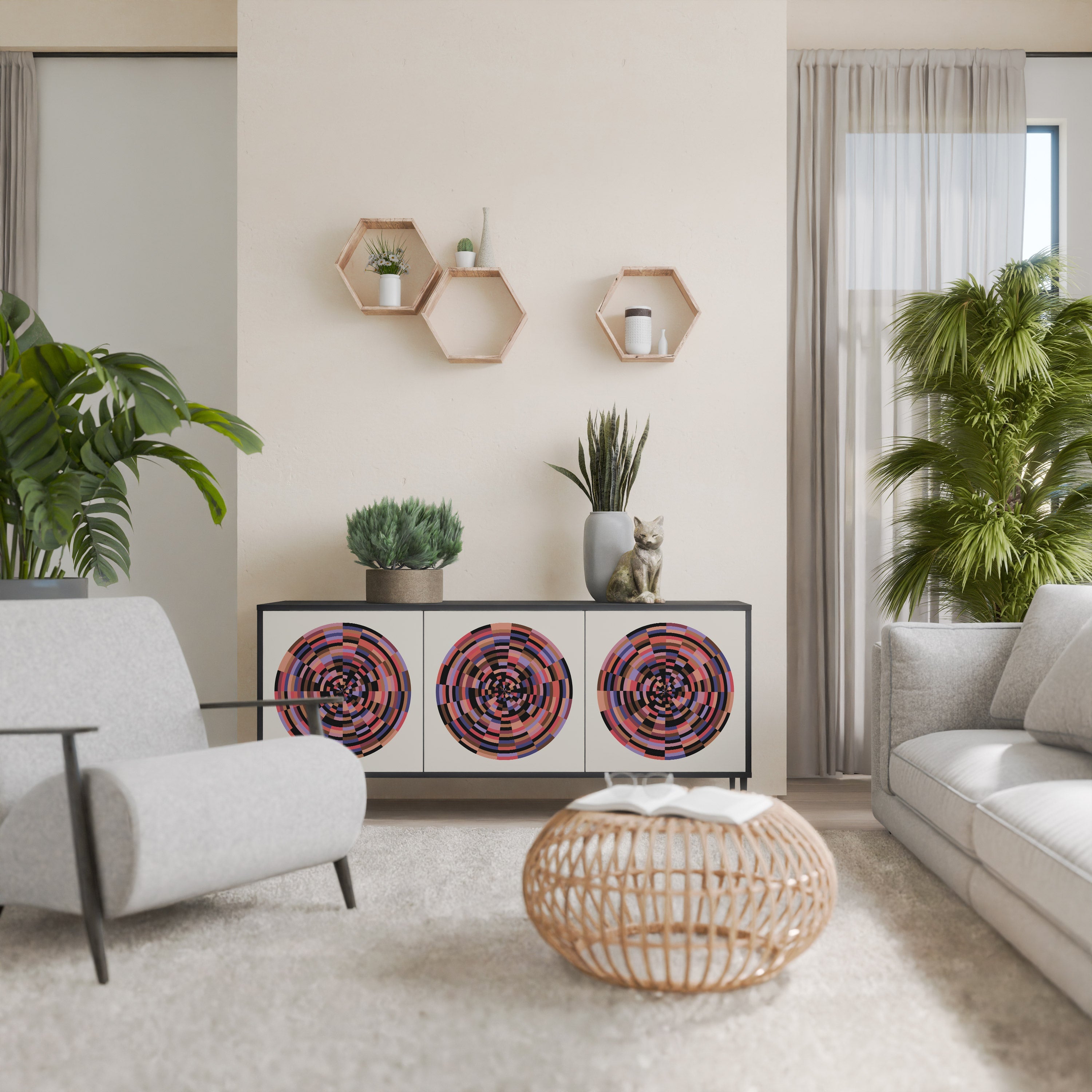 BROWN CIRCLES 3-türiges Sideboard in schwarzem Finish