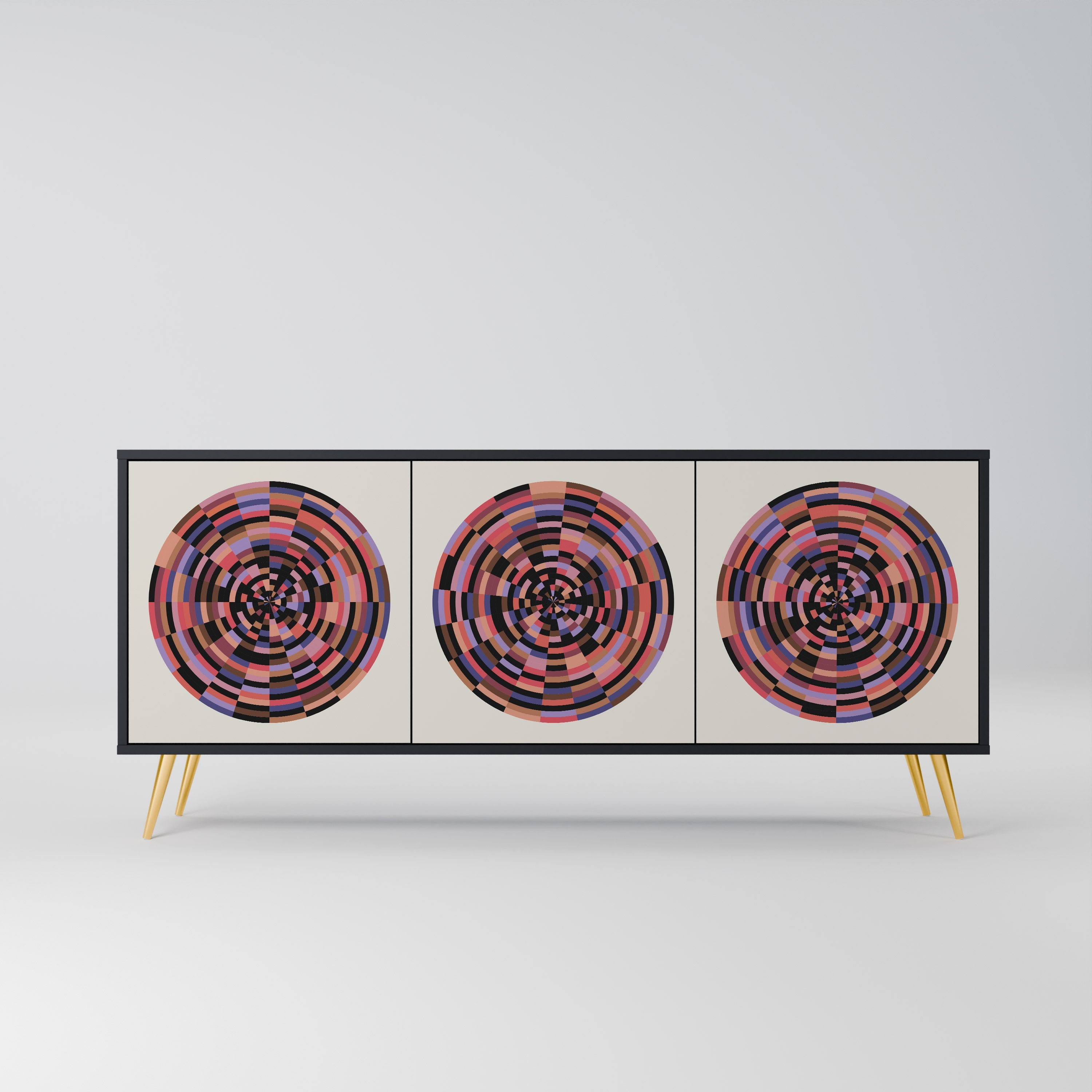 BROWN CIRCLES 3-türiges Sideboard in schwarzem Finish