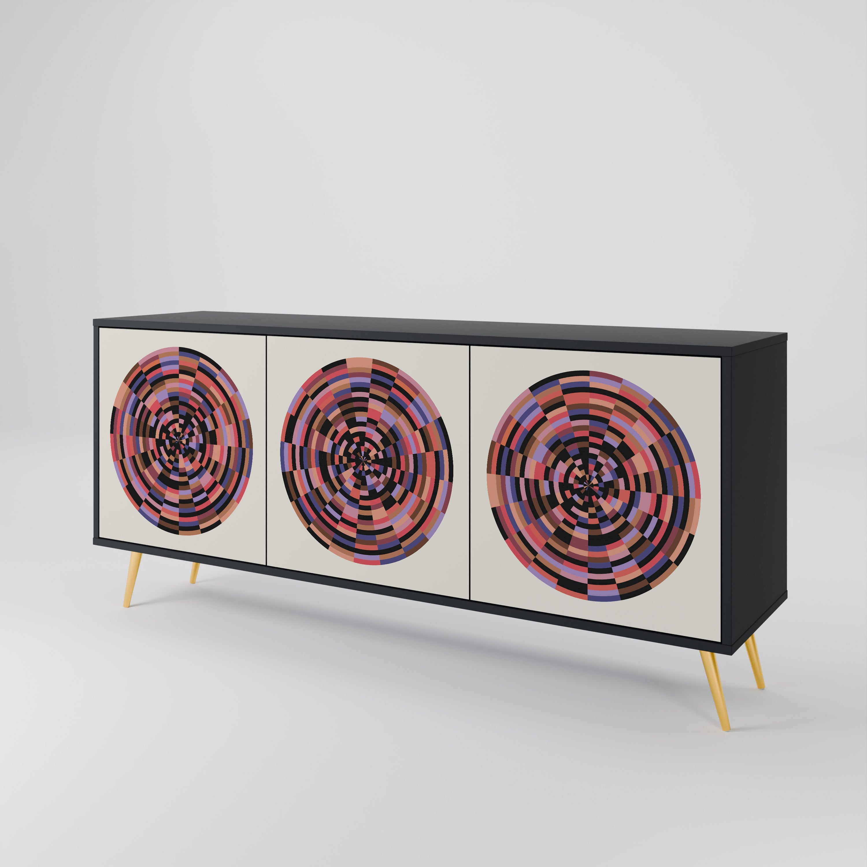 BROWN CIRCLES 3-türiges Sideboard in schwarzem Finish