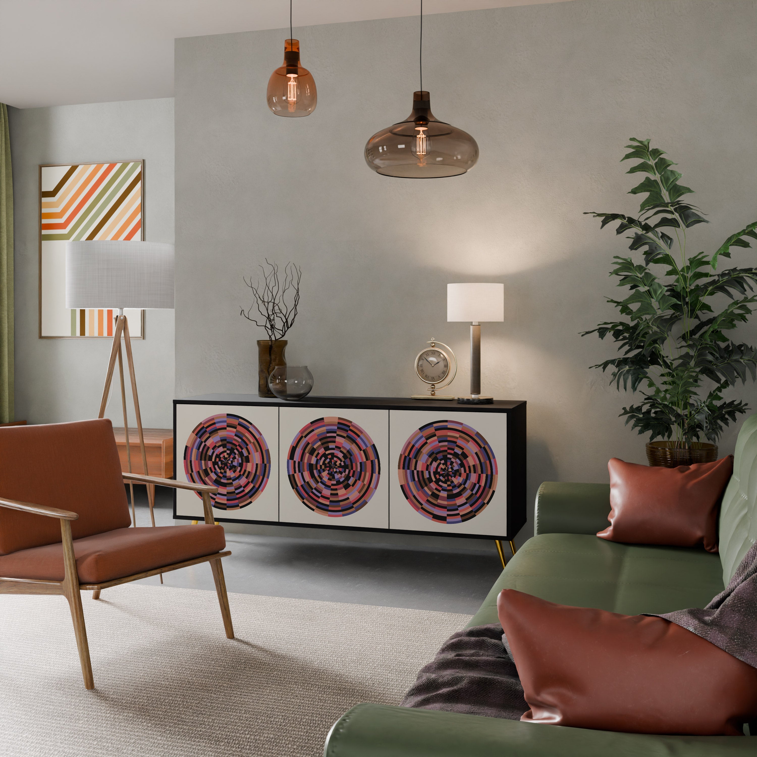 BROWN CIRCLES 3-türiges Sideboard in schwarzem Finish