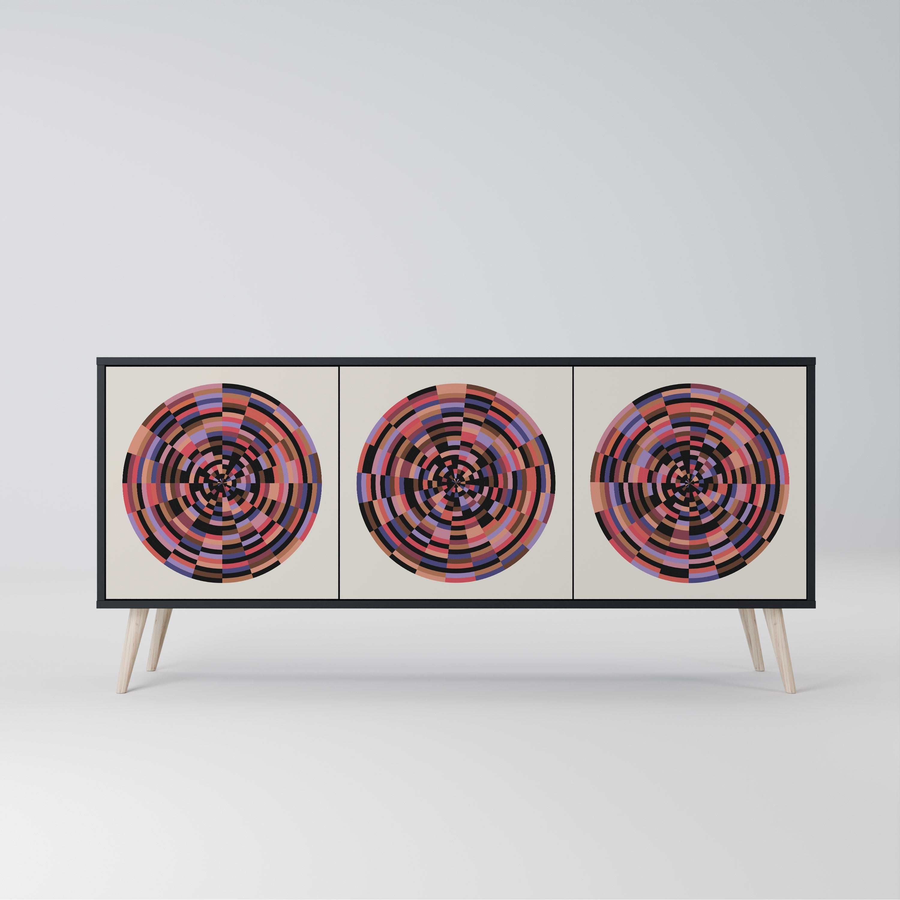 BROWN CIRCLES 3-türiges Sideboard in schwarzem Finish