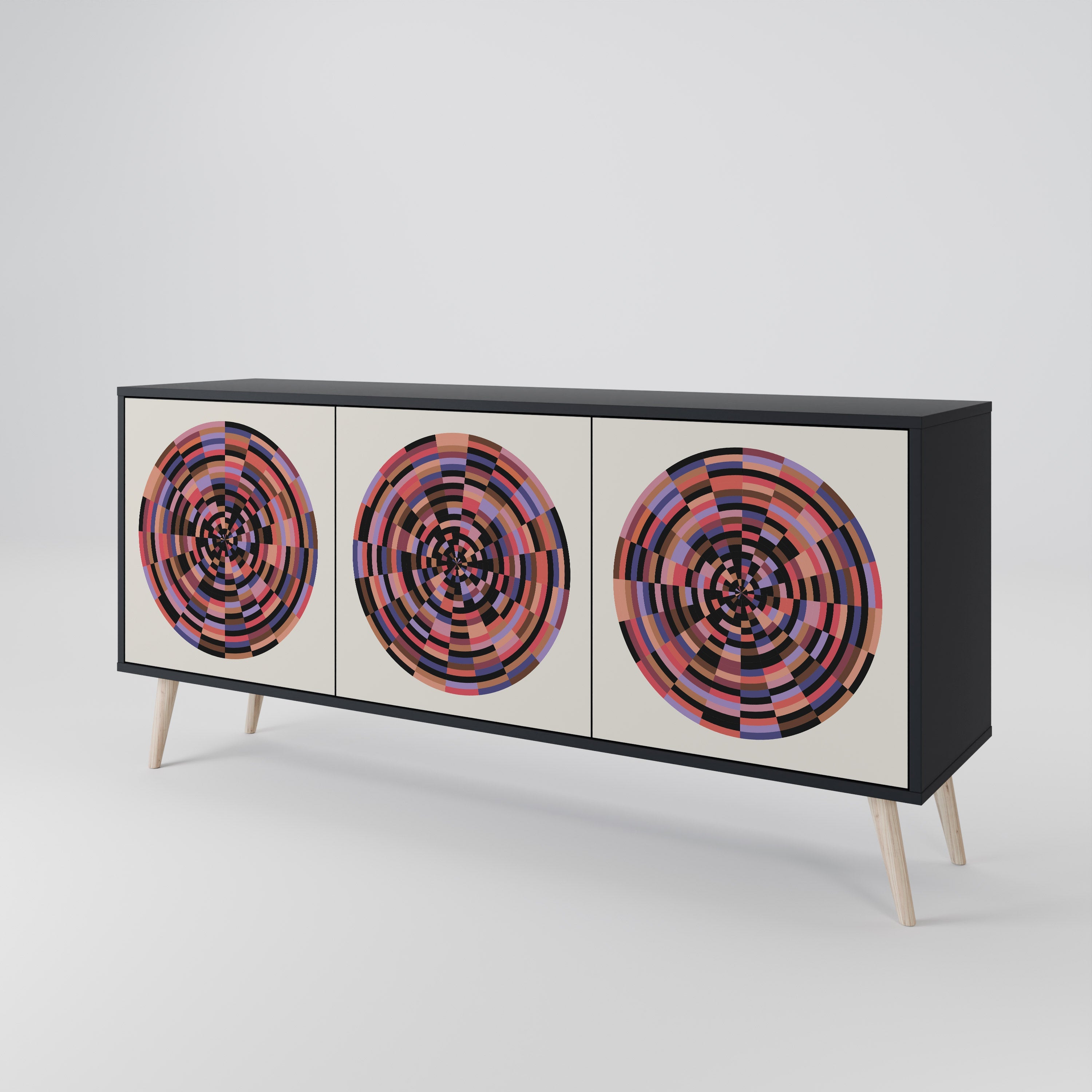 BROWN CIRCLES 3-türiges Sideboard in schwarzem Finish