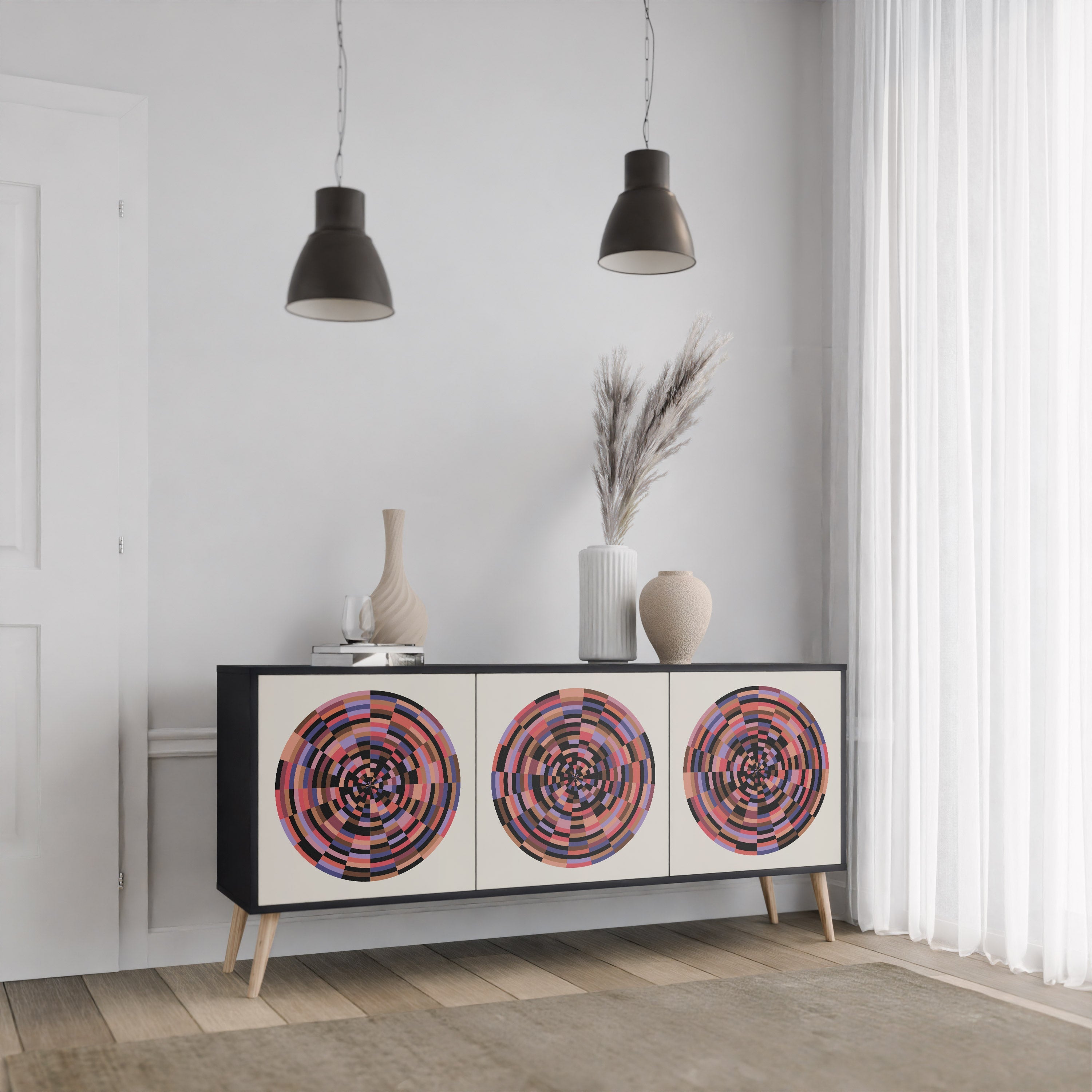BROWN CIRCLES 3-türiges Sideboard in schwarzem Finish