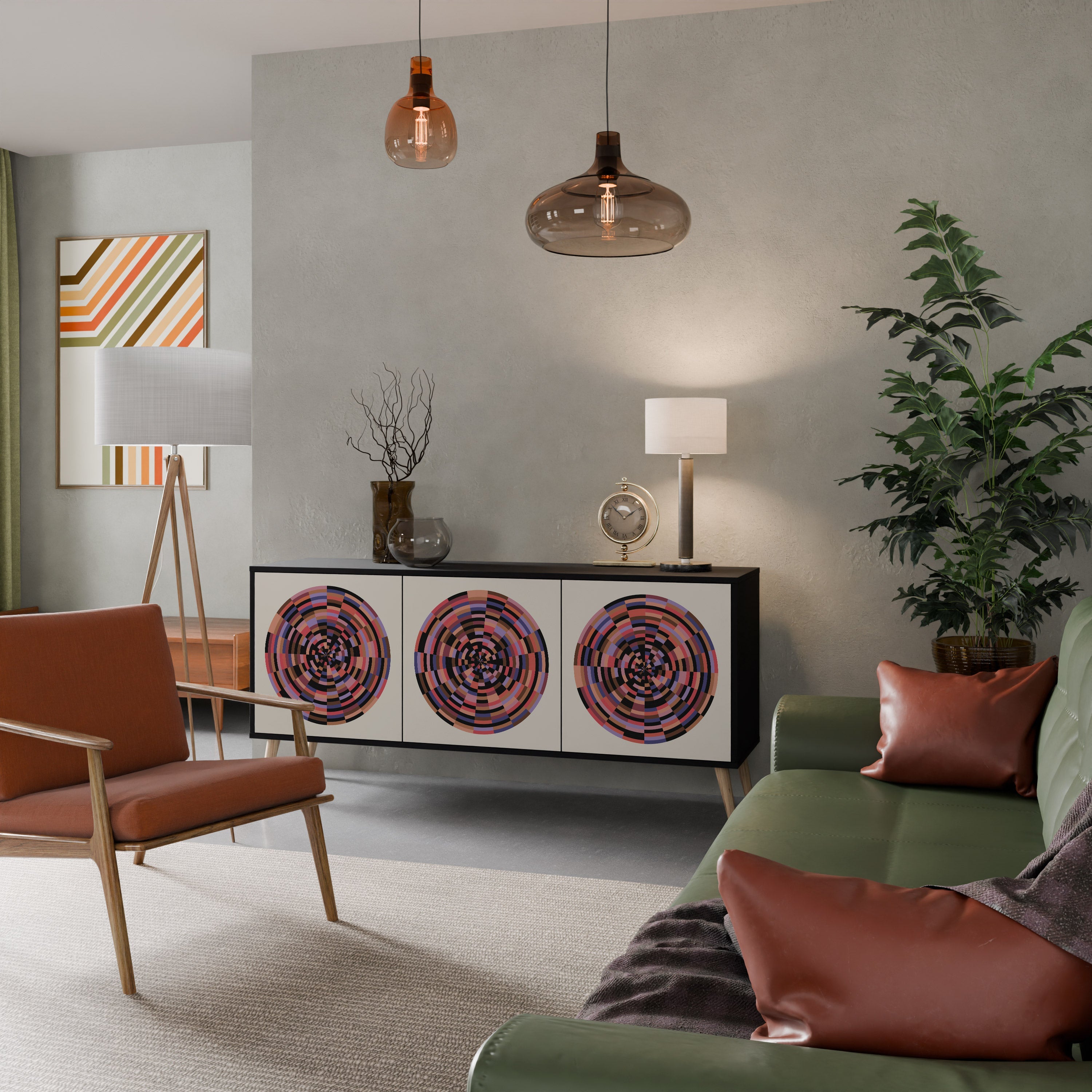BROWN CIRCLES 3-türiges Sideboard in schwarzem Finish