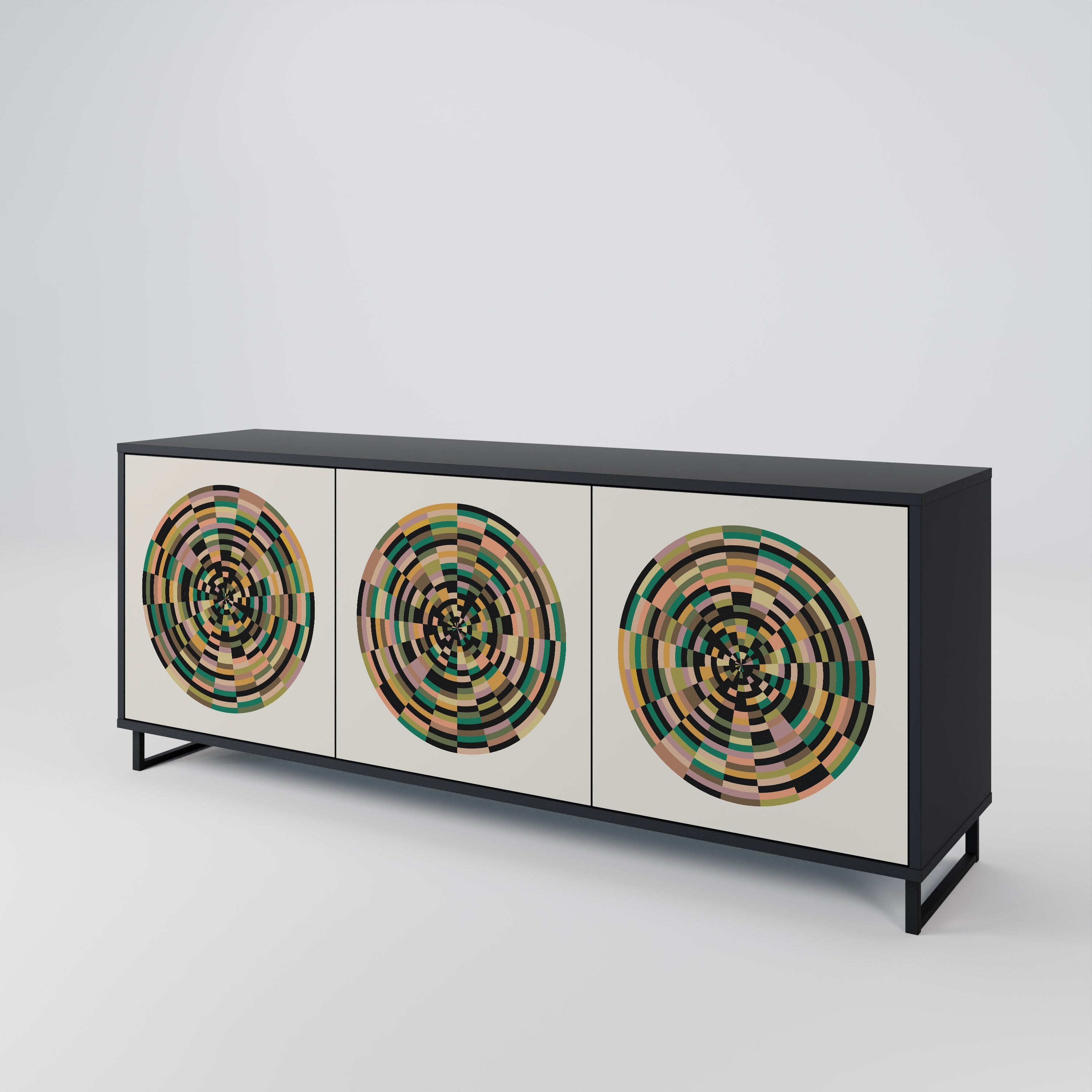 GREEN CIRCLES 3-türiges Sideboard in Schwarz