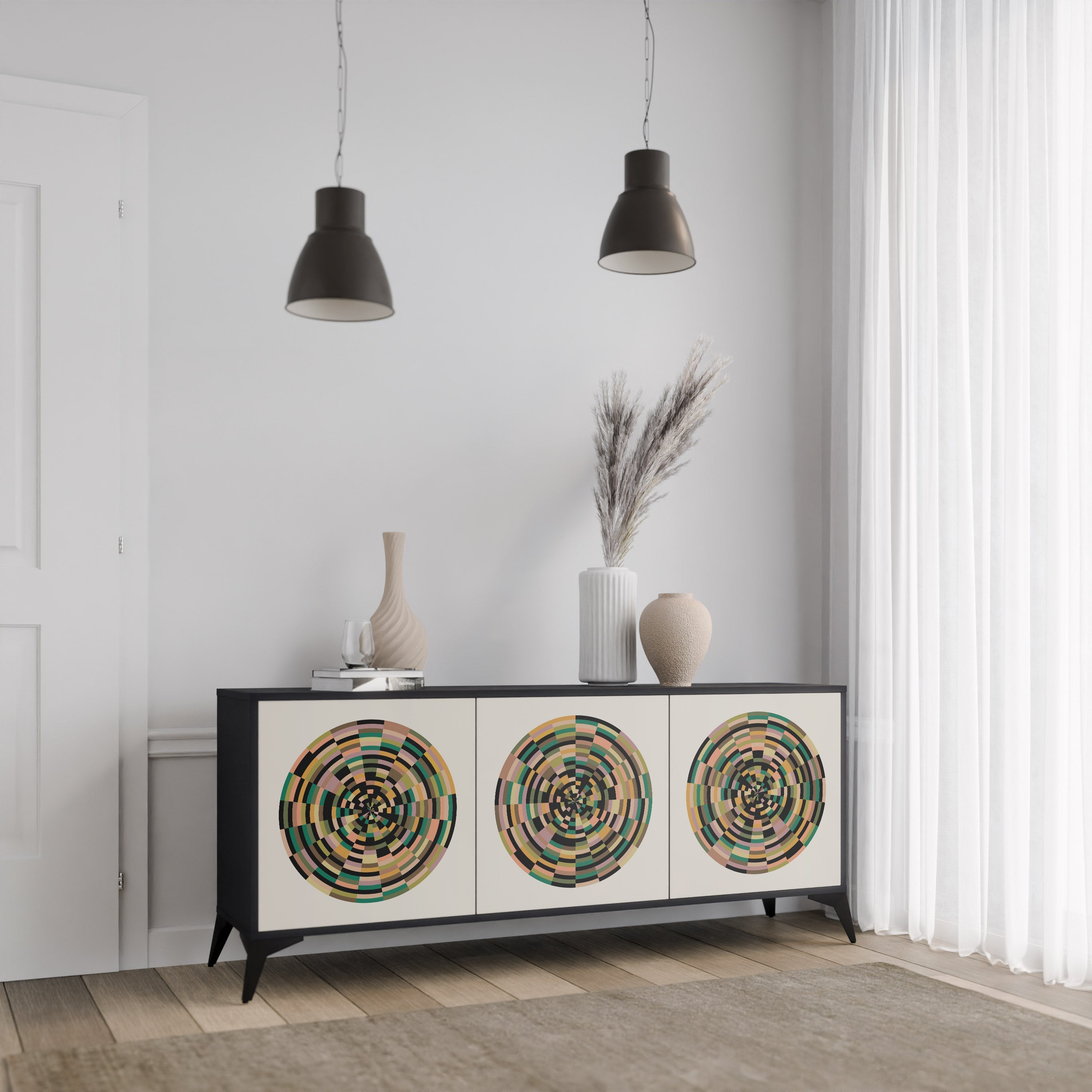 GREEN CIRCLES 3-türiges Sideboard in Schwarz