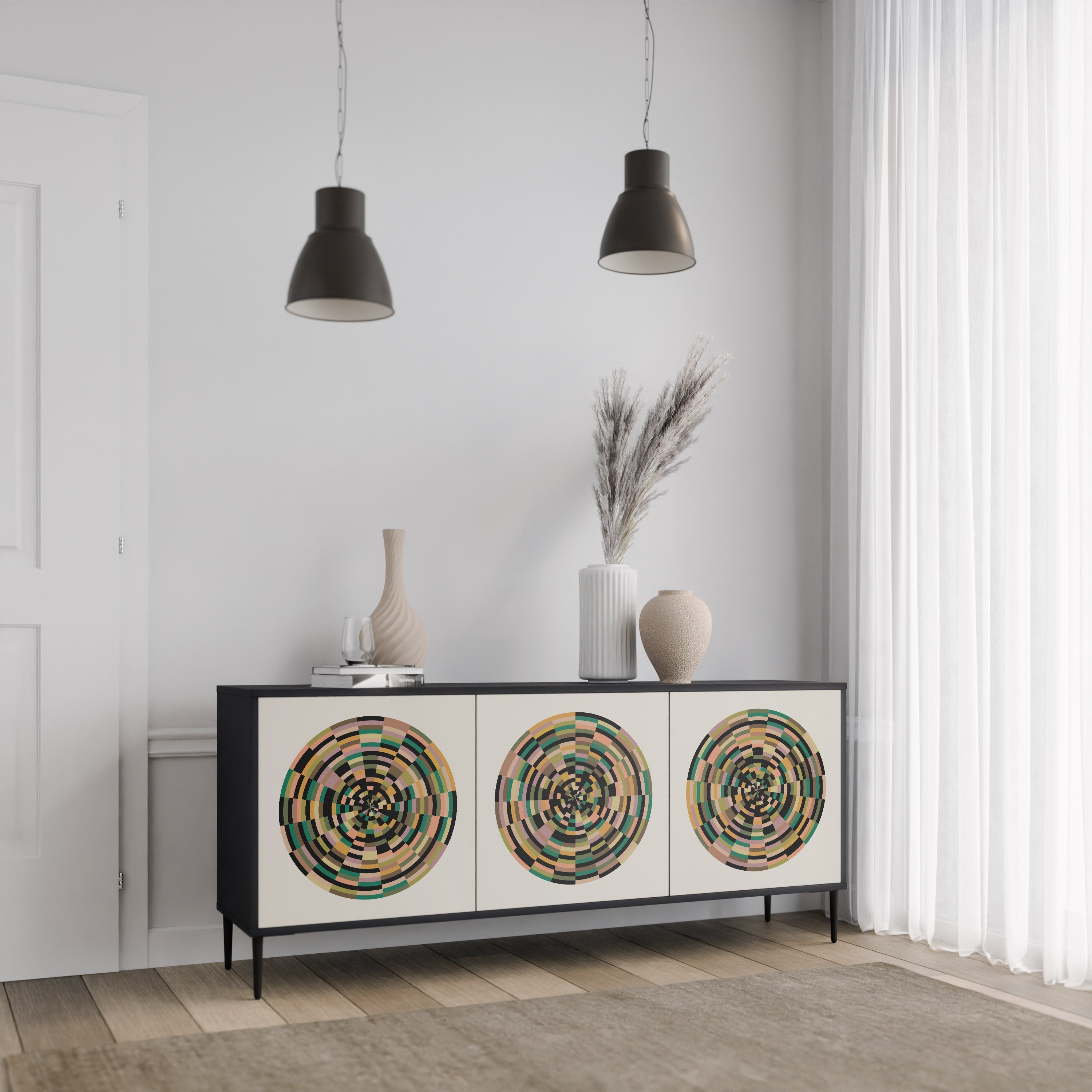 GREEN CIRCLES 3-türiges Sideboard in Schwarz
