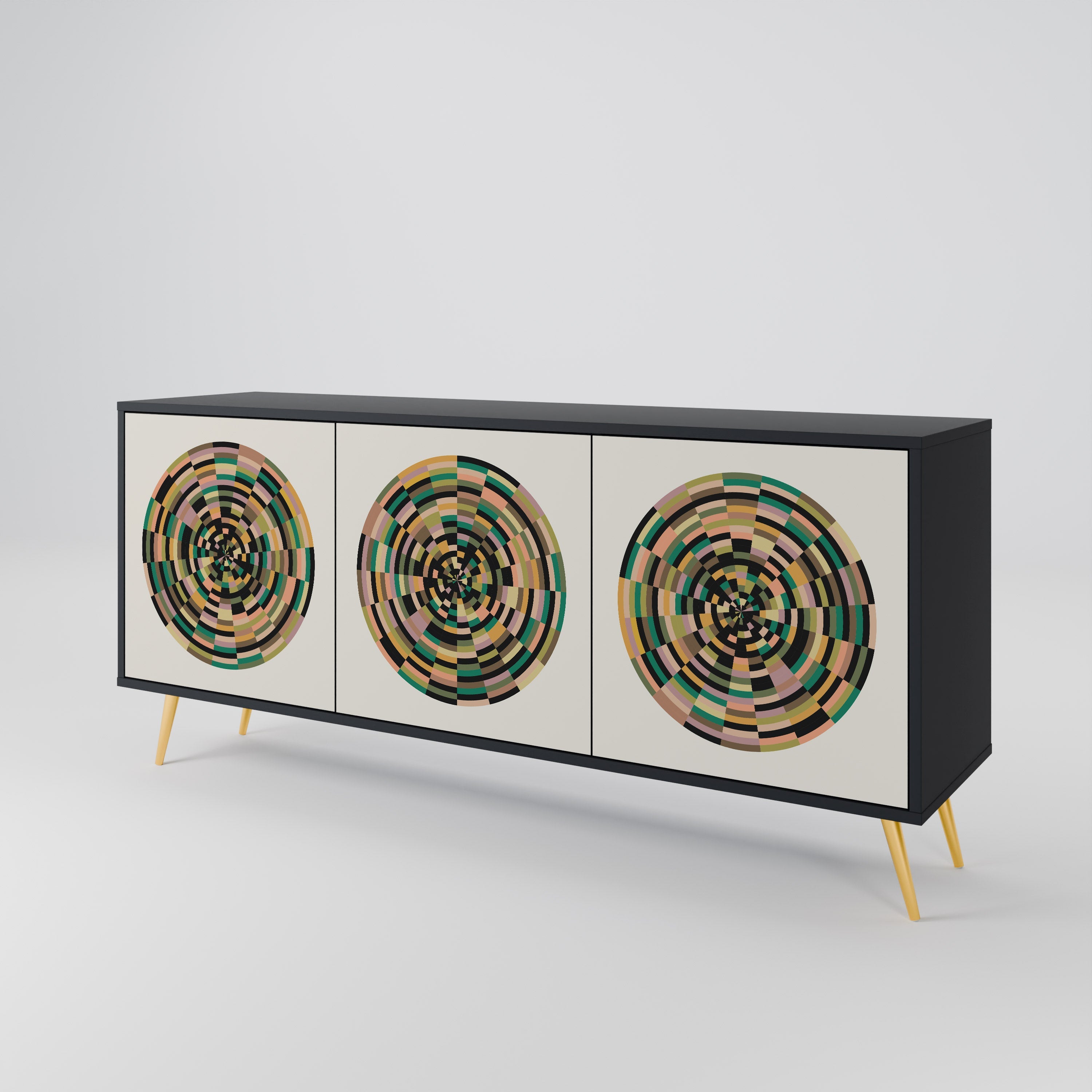 GREEN CIRCLES 3-türiges Sideboard in Schwarz