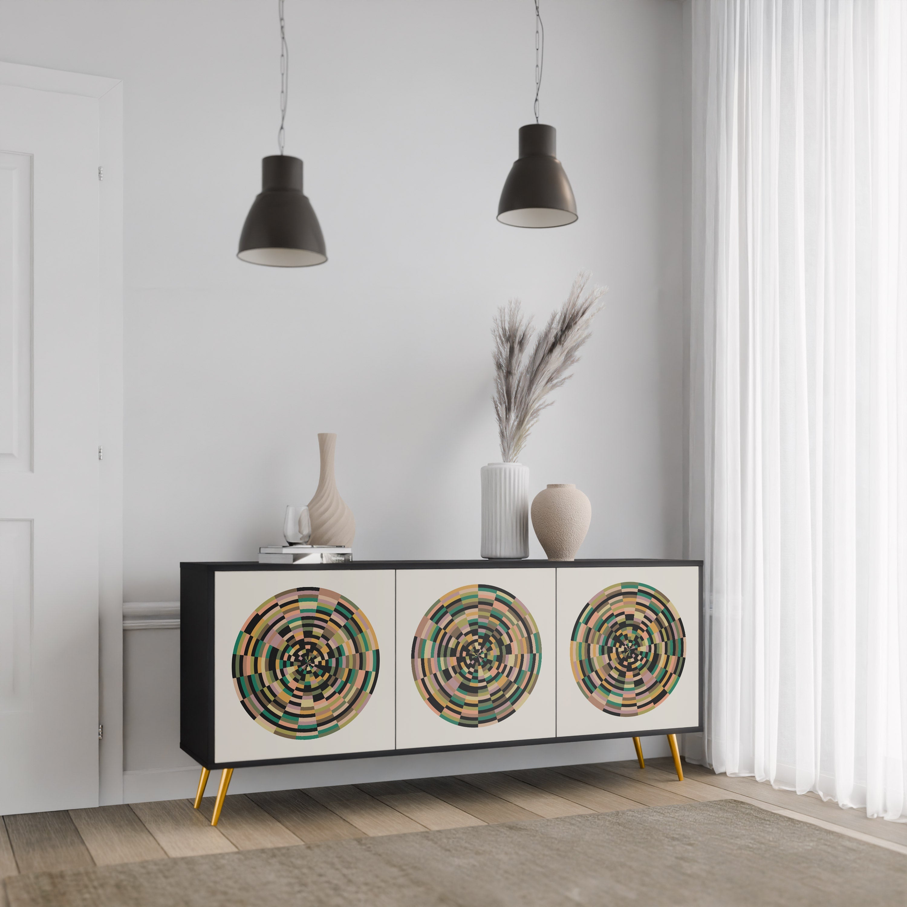 GREEN CIRCLES 3-türiges Sideboard in Schwarz