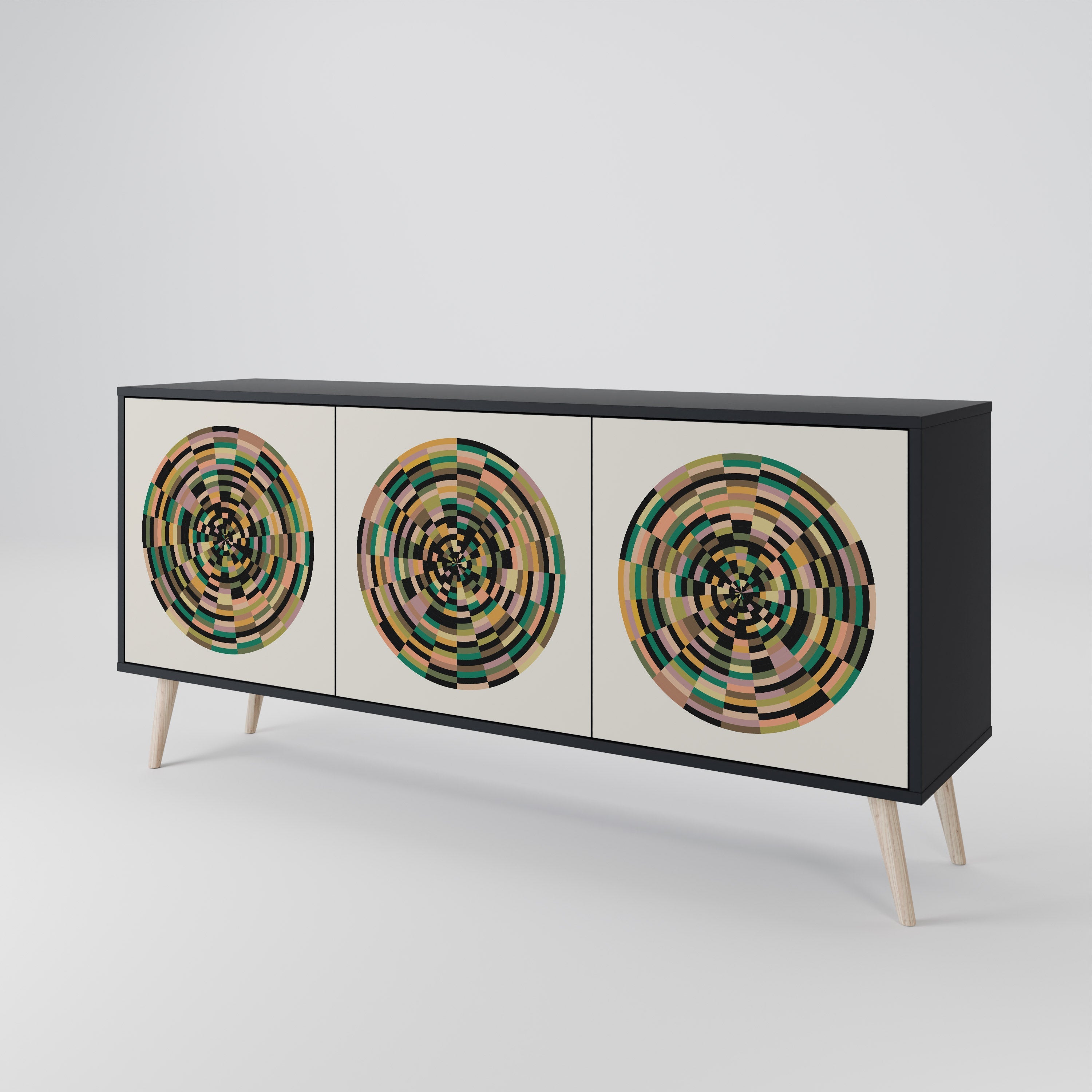 GREEN CIRCLES 3-türiges Sideboard in Schwarz