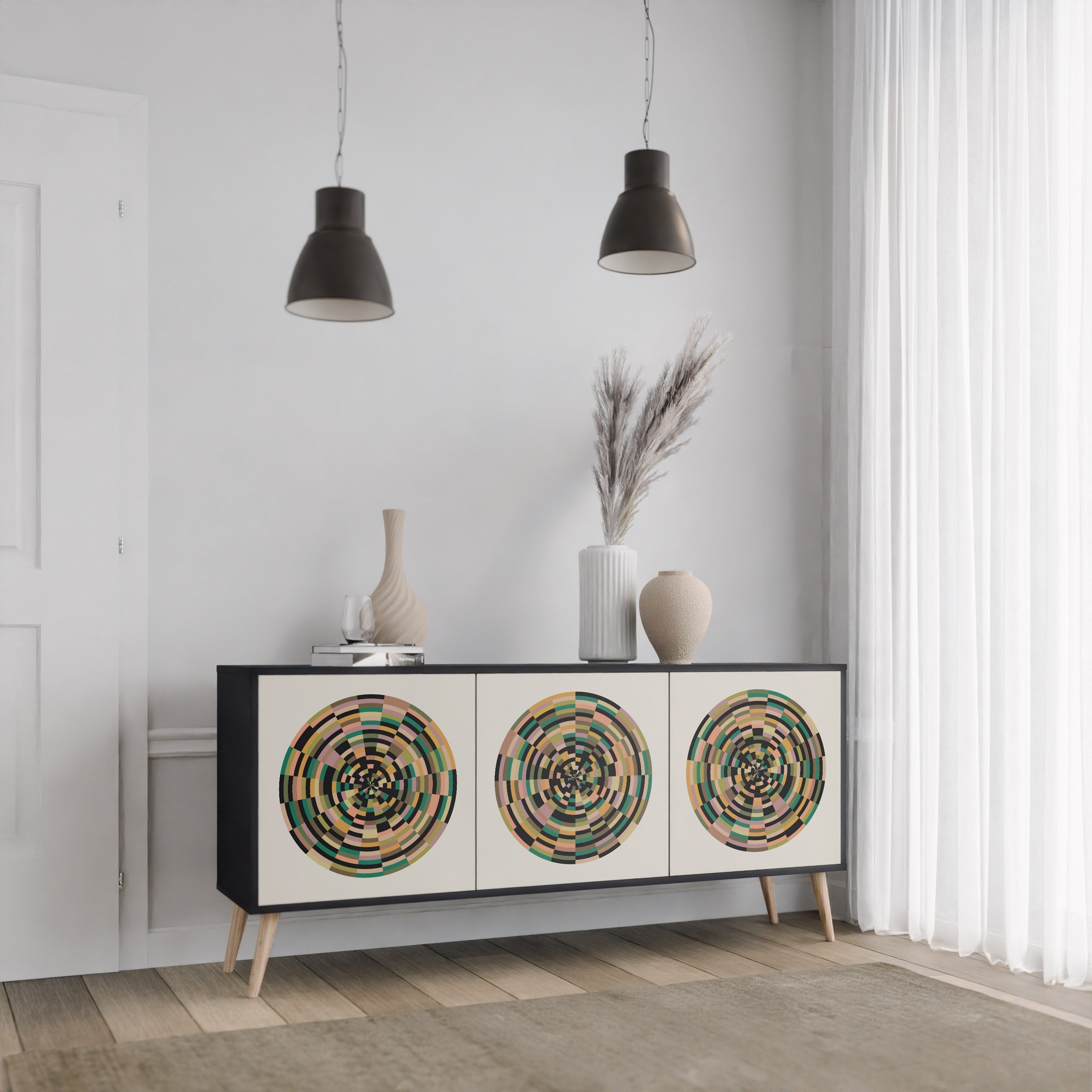 GREEN CIRCLES 3-türiges Sideboard in Schwarz
