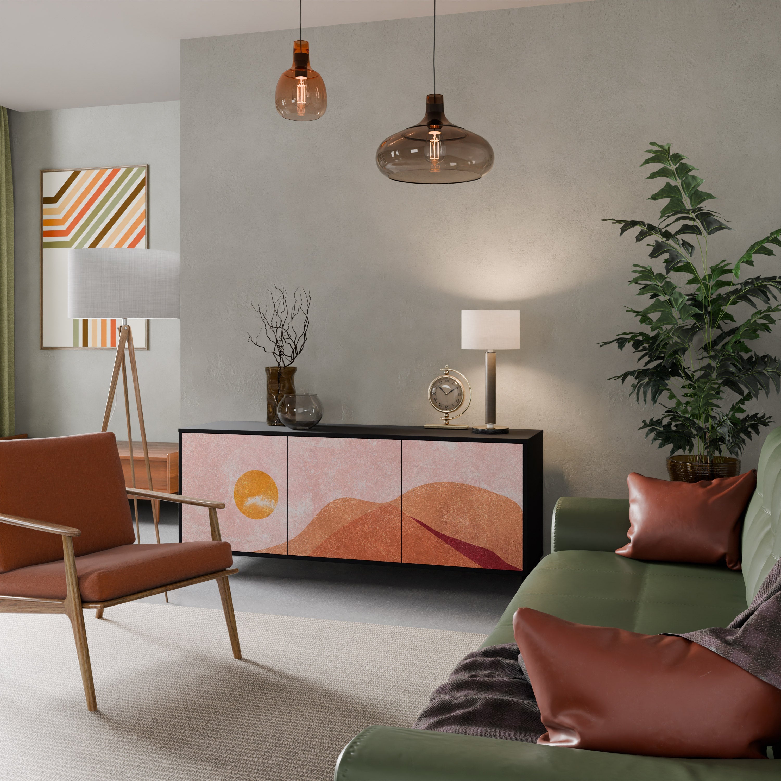 LUMINOUS SUNLIGHT 3-türiges Sideboard in Schwarz
