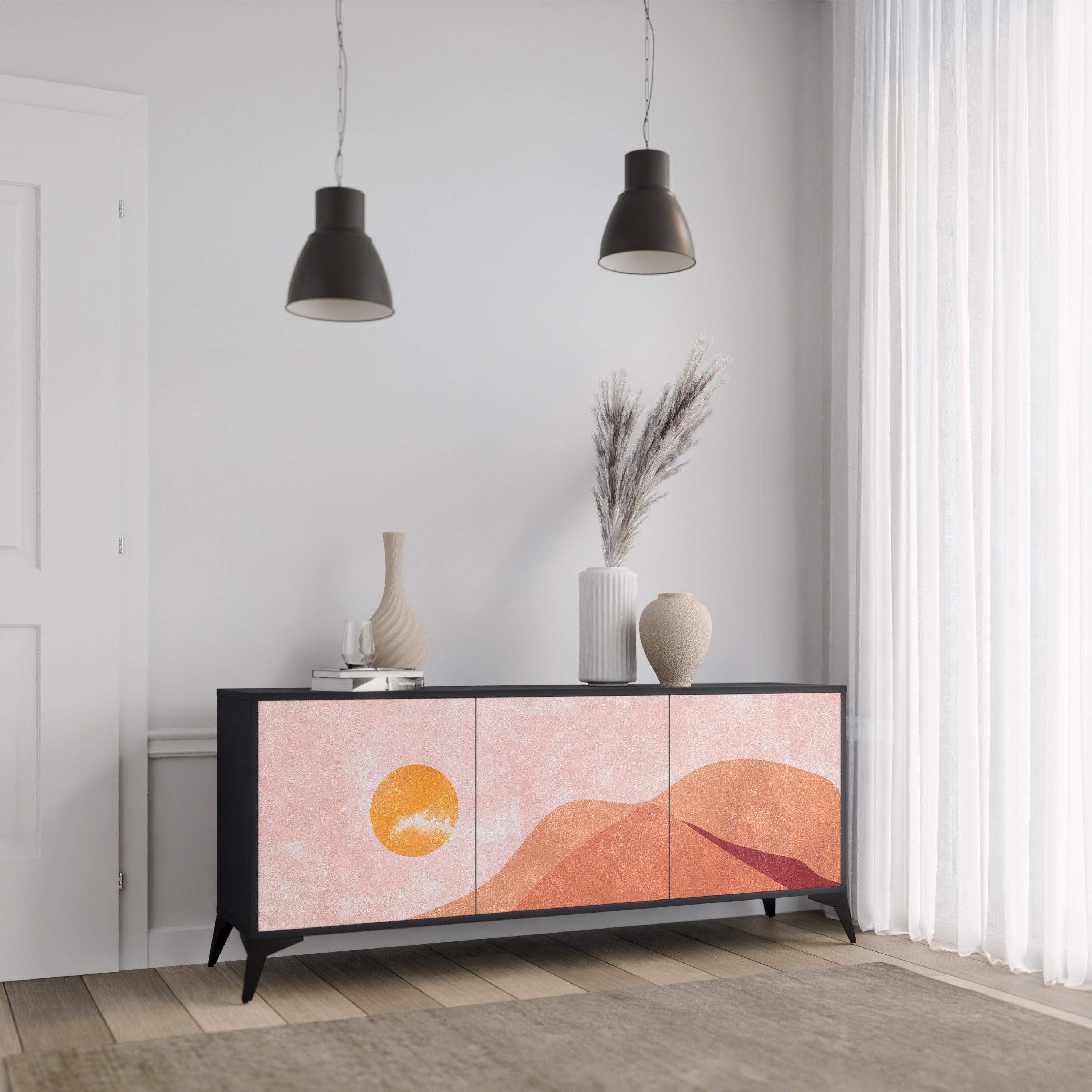 LUMINOUS SUNLIGHT 3-türiges Sideboard in Schwarz