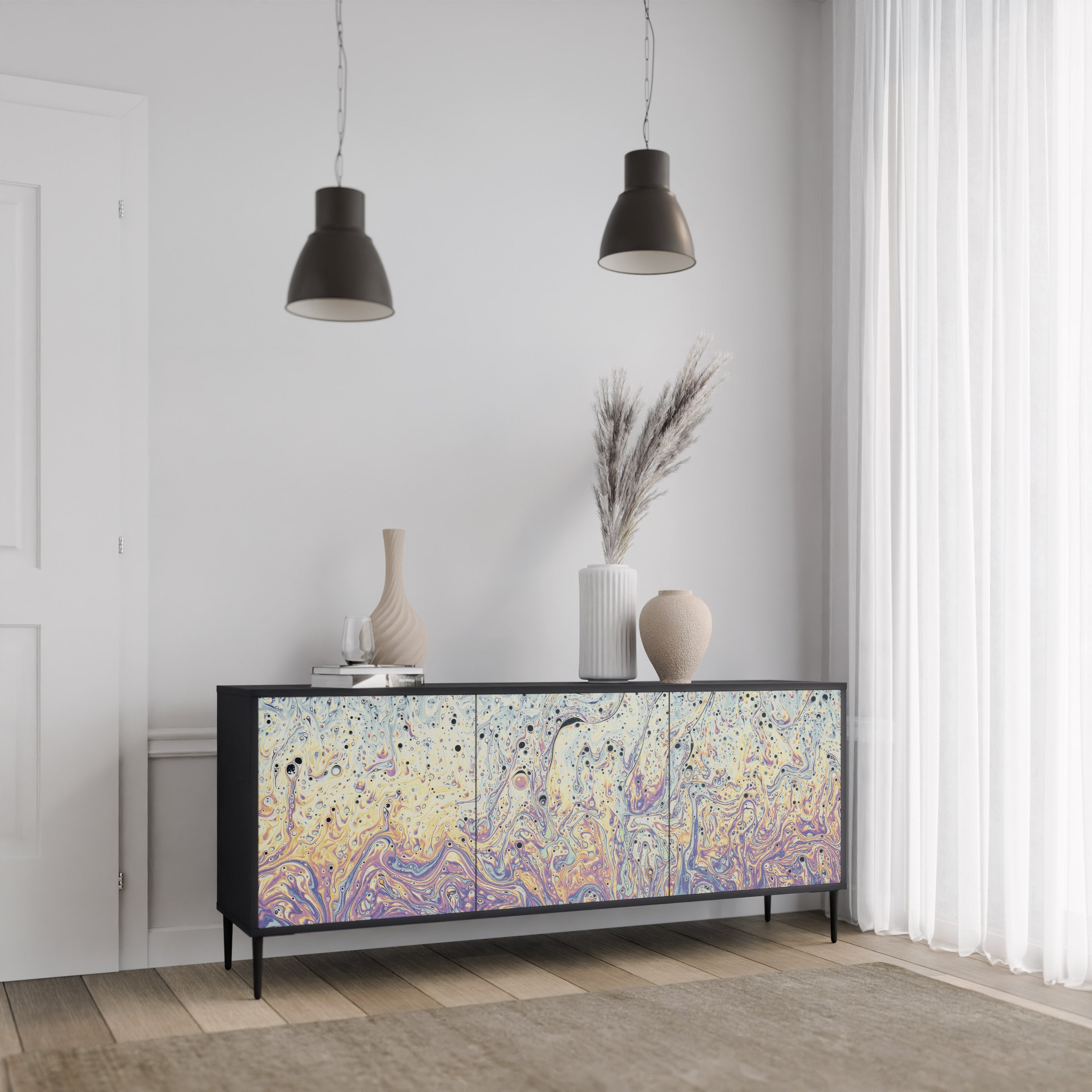 MOSAIC OF COLORS 3-türiges Sideboard in Schwarz