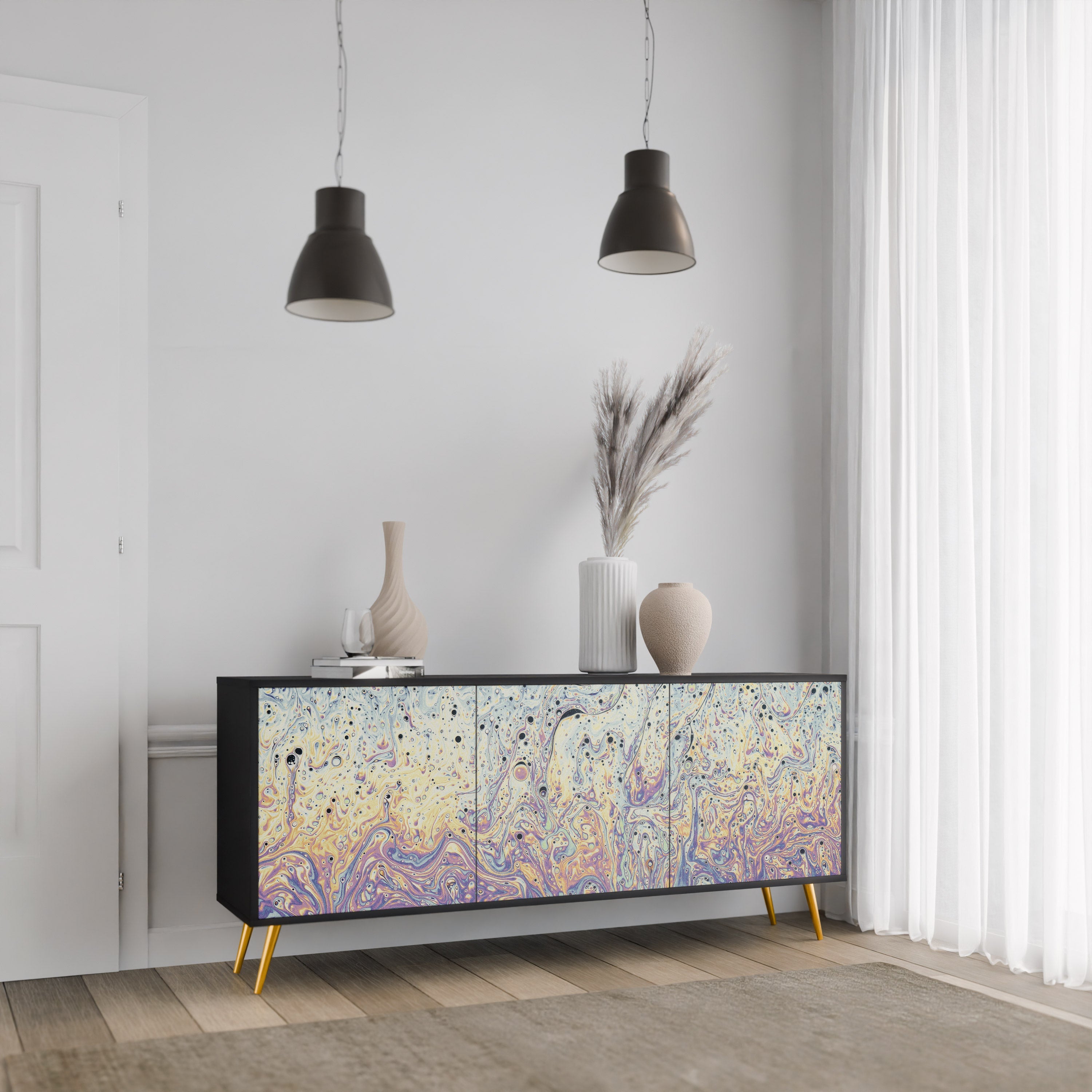 MOSAIC OF COLORS 3-türiges Sideboard in Schwarz