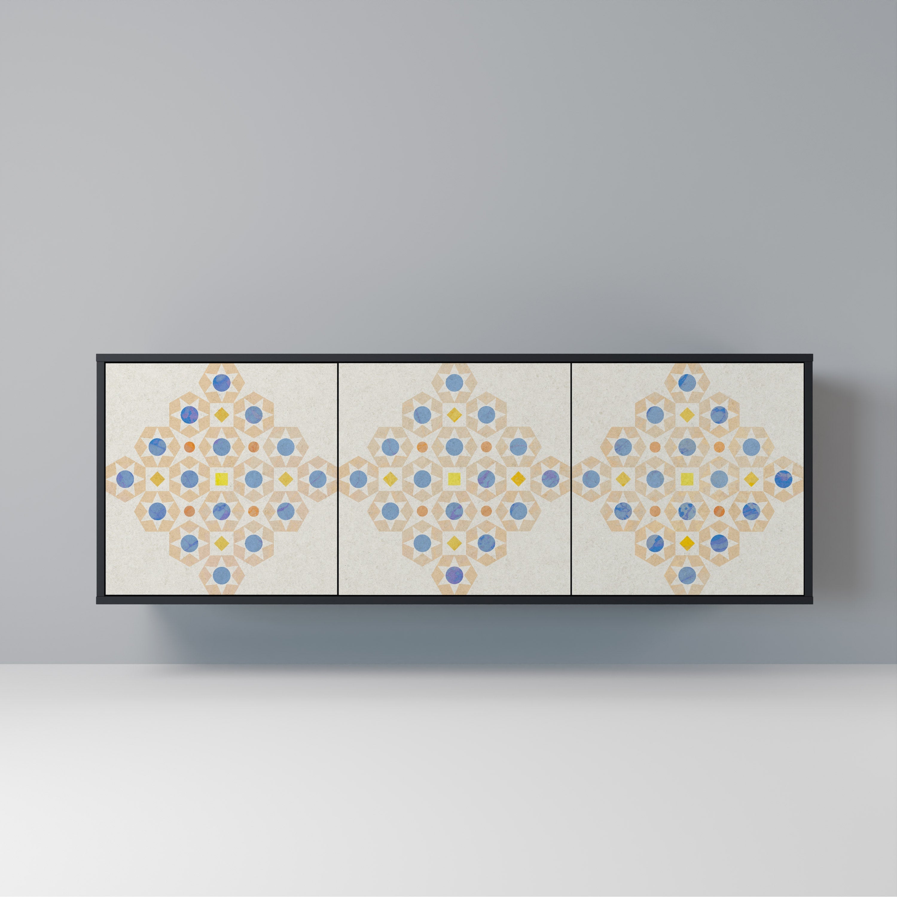 Gemustertes Prisma-Sideboard mit 3 Türen in schwarzem Finish