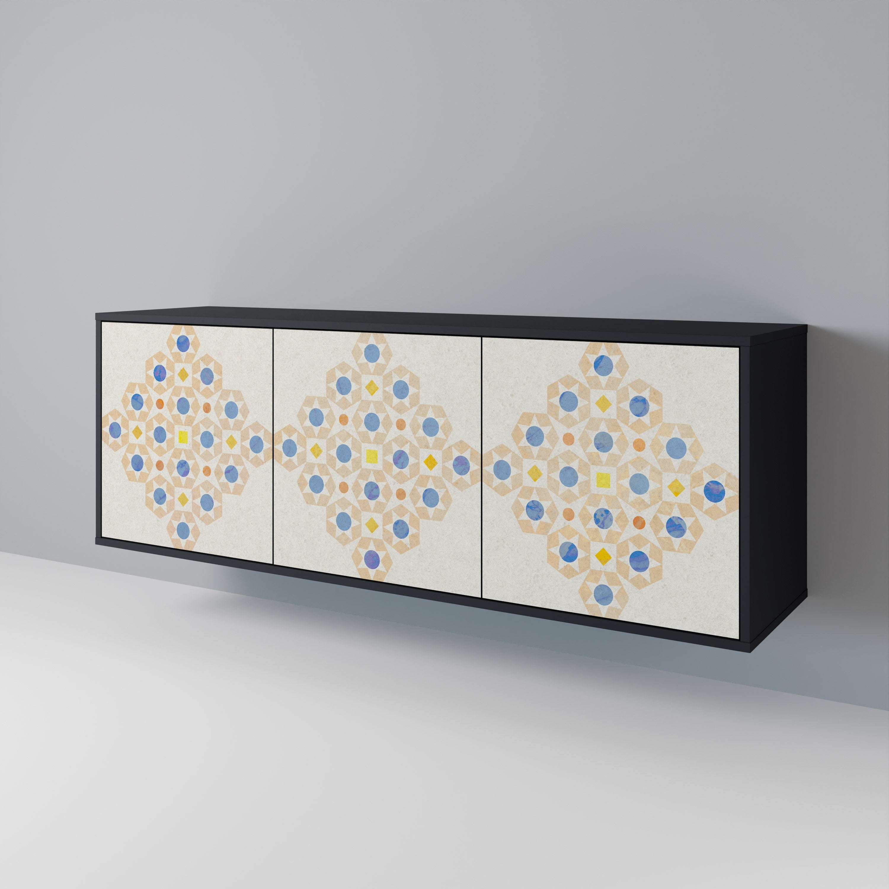 Gemustertes Prisma-Sideboard mit 3 Türen in schwarzem Finish