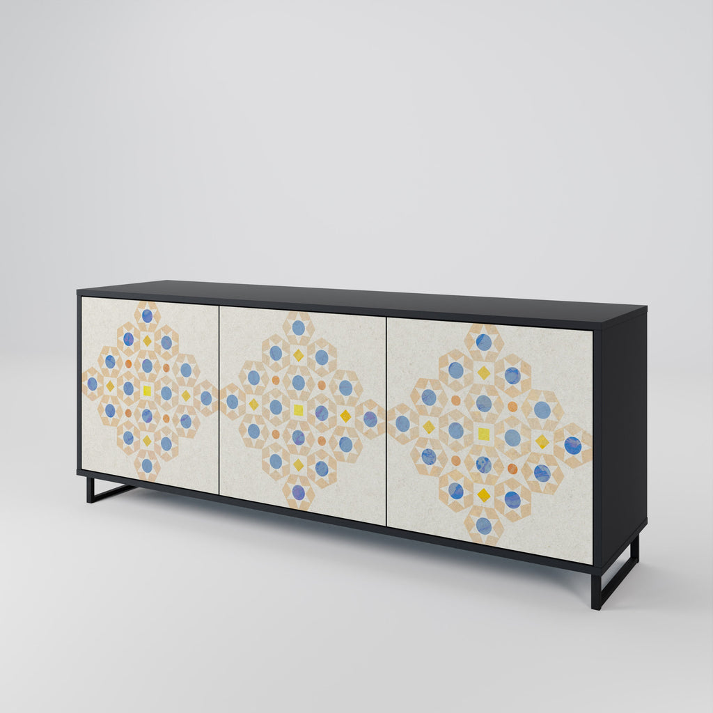 Gemustertes Prisma-Sideboard mit 3 Türen in schwarzem Finish
