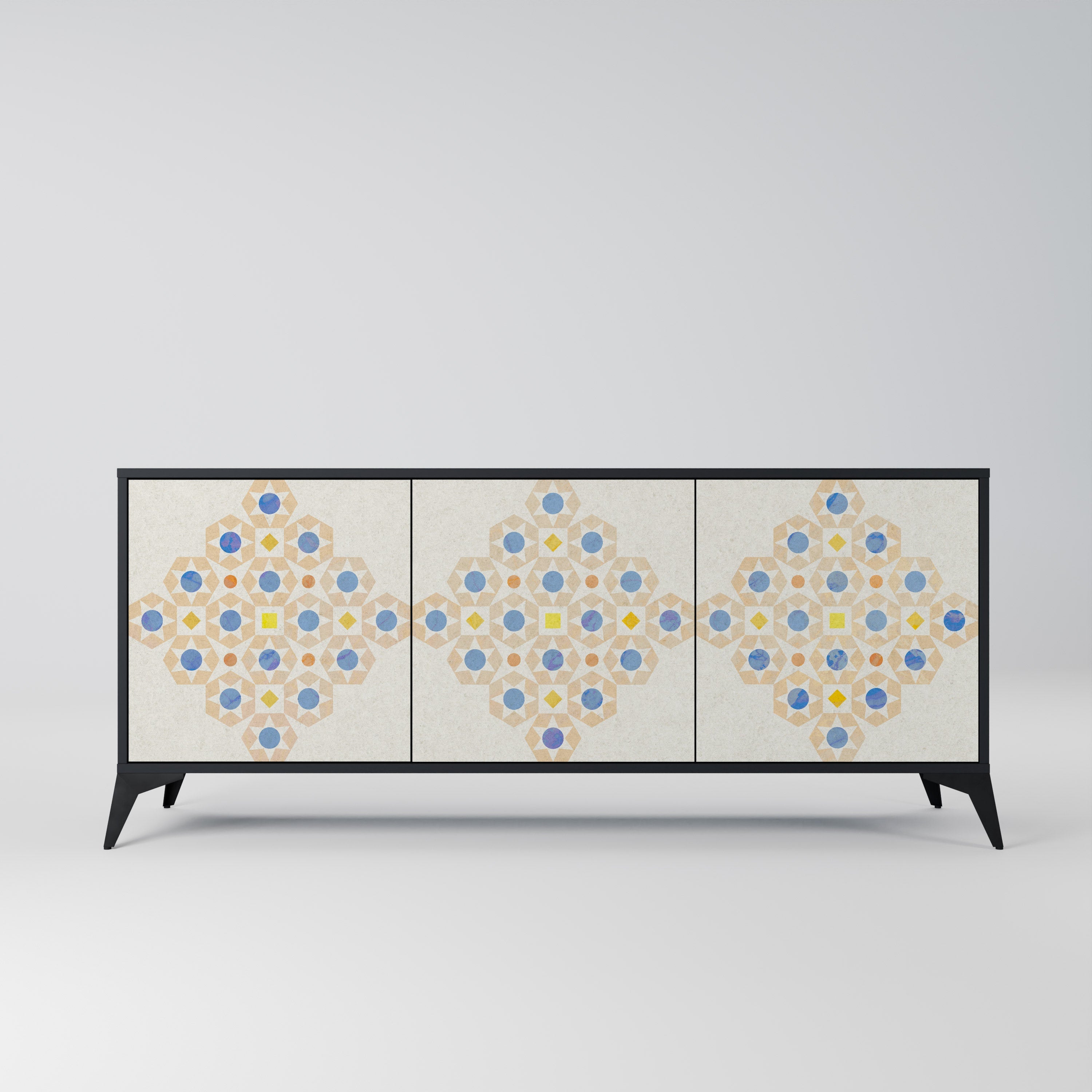 Gemustertes Prisma-Sideboard mit 3 Türen in schwarzem Finish