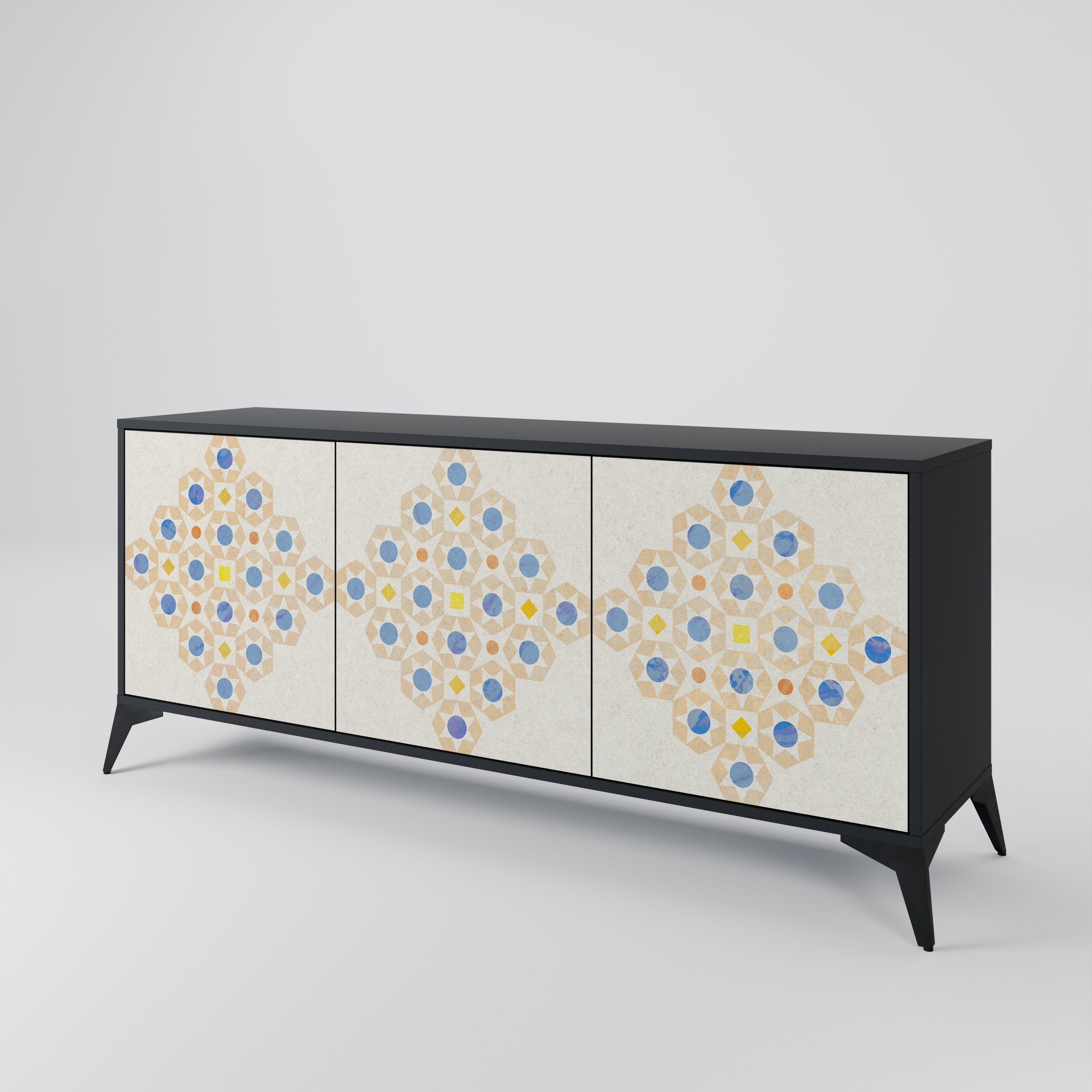Gemustertes Prisma-Sideboard mit 3 Türen in schwarzem Finish