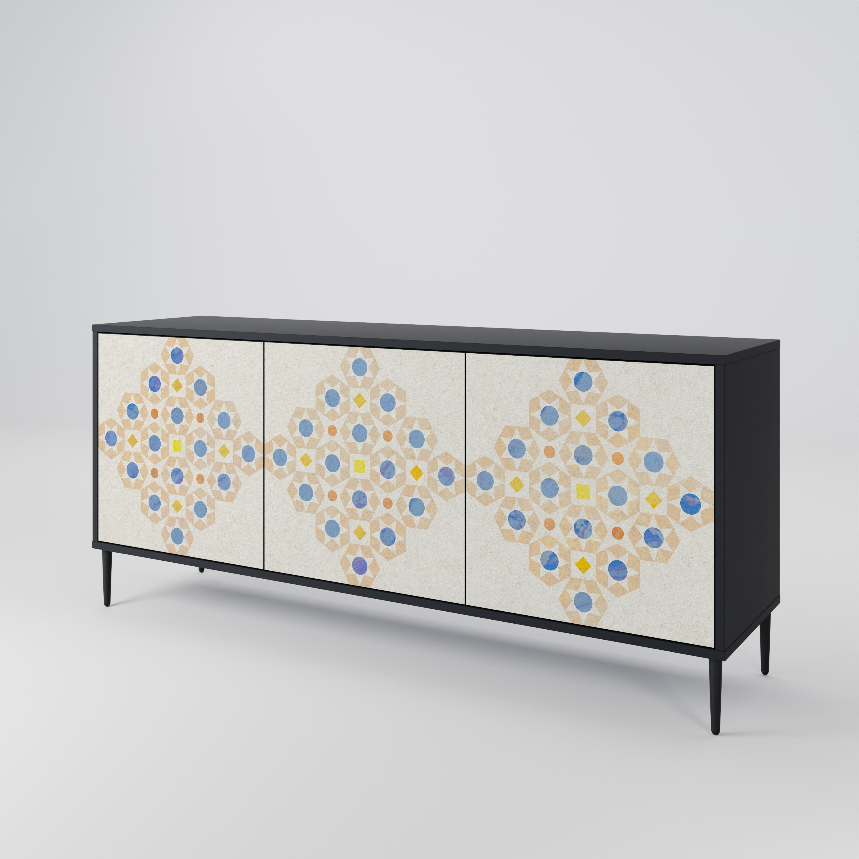 Gemustertes Prisma-Sideboard mit 3 Türen in schwarzem Finish