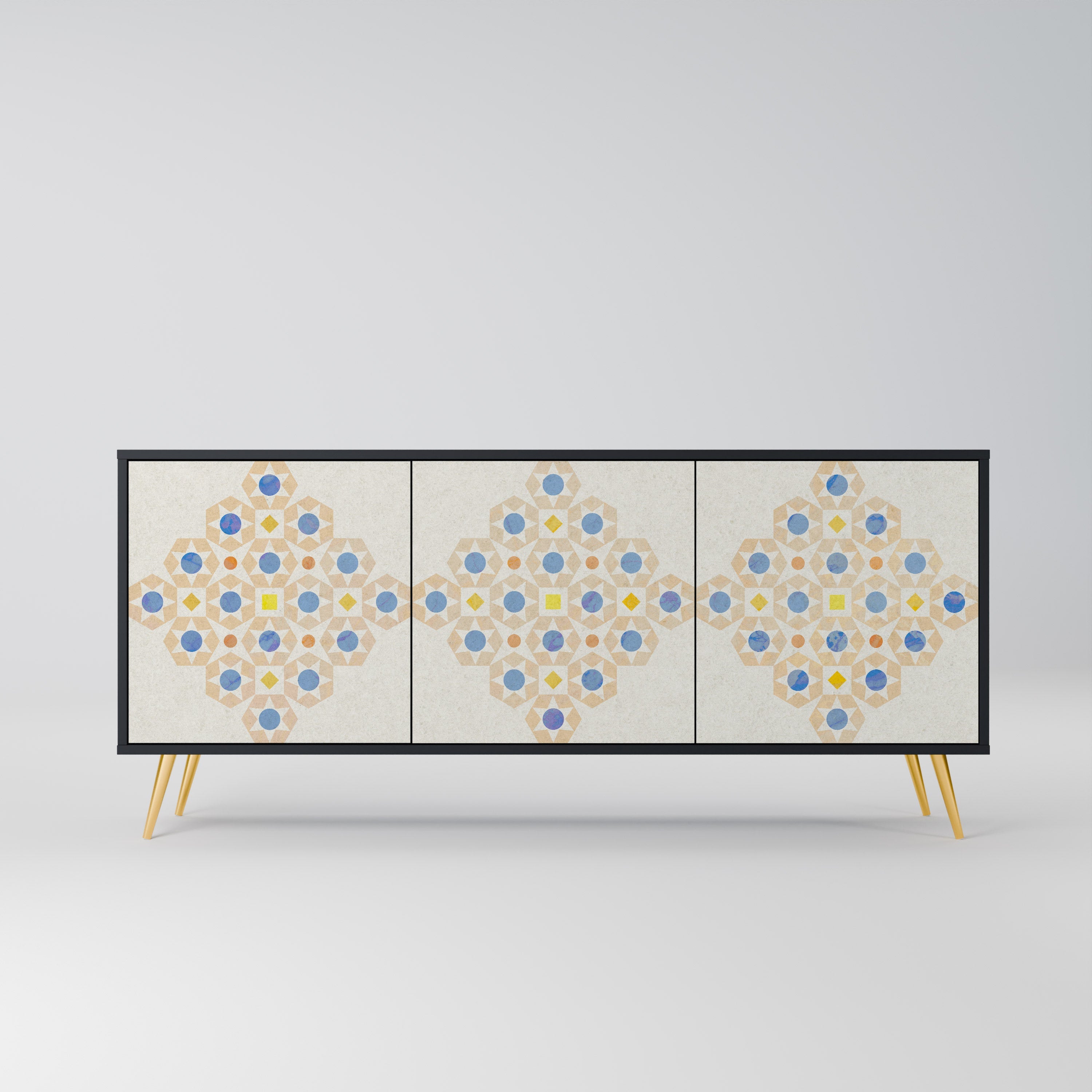 Gemustertes Prisma-Sideboard mit 3 Türen in schwarzem Finish