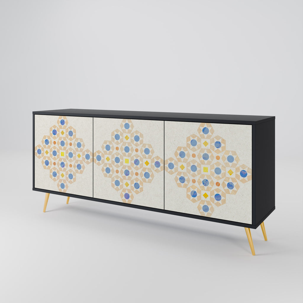 Gemustertes Prisma-Sideboard mit 3 Türen in schwarzem Finish