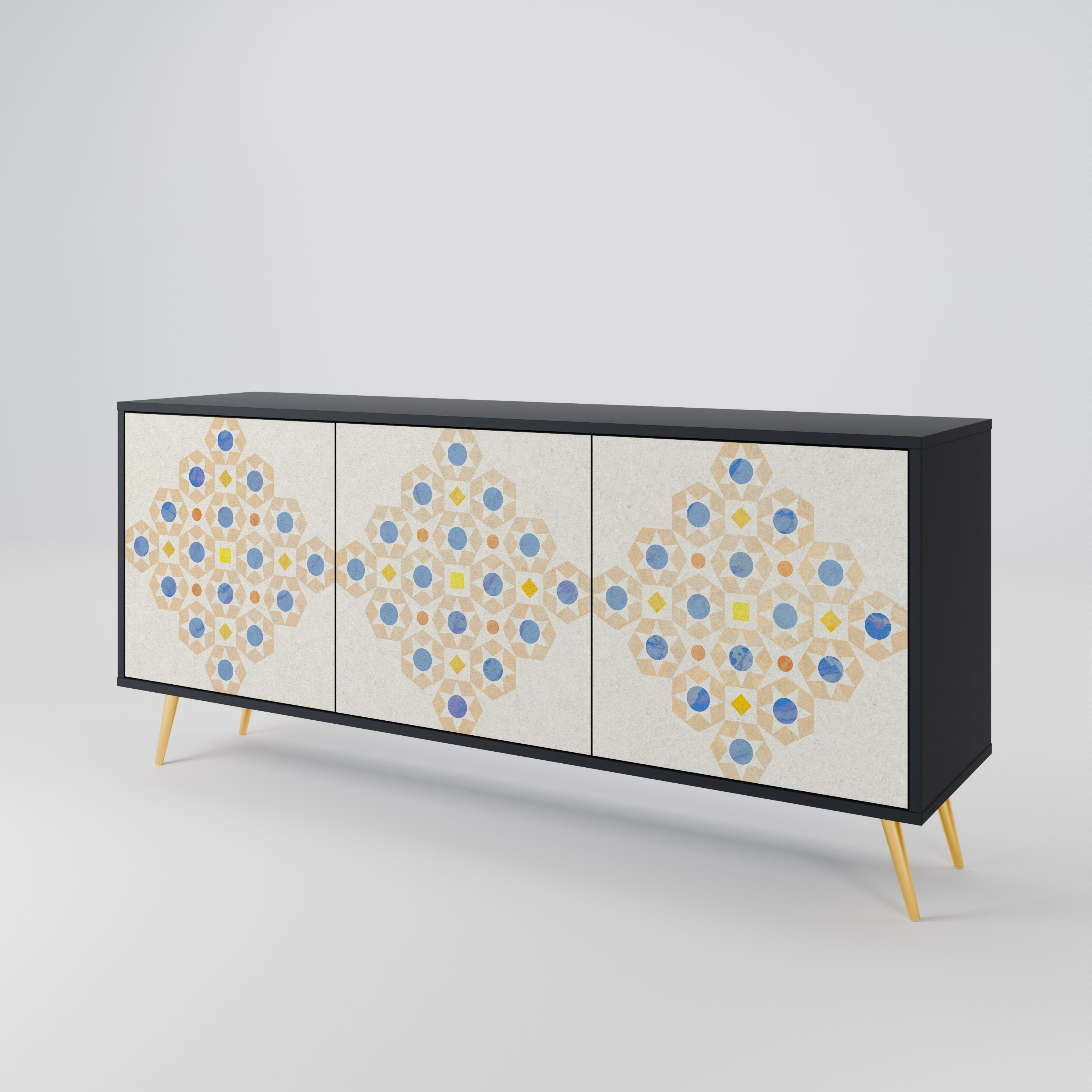 Gemustertes Prisma-Sideboard mit 3 Türen in schwarzem Finish