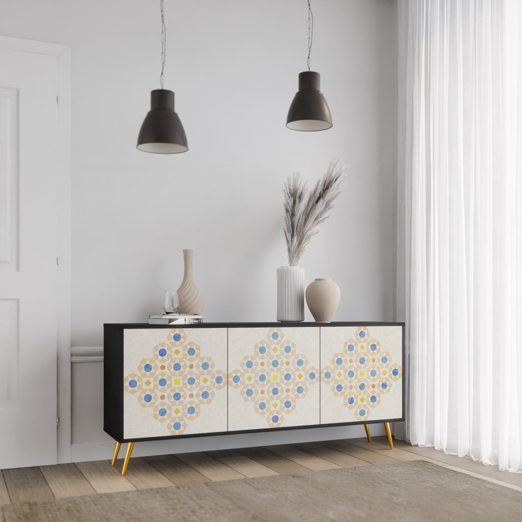 Gemustertes Prisma-Sideboard mit 3 Türen in schwarzem Finish