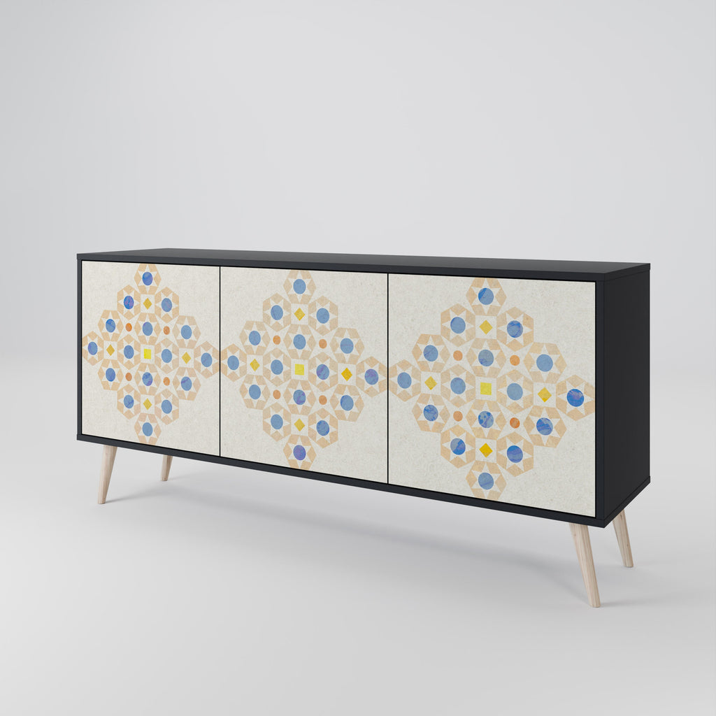 Gemustertes Prisma-Sideboard mit 3 Türen in schwarzem Finish