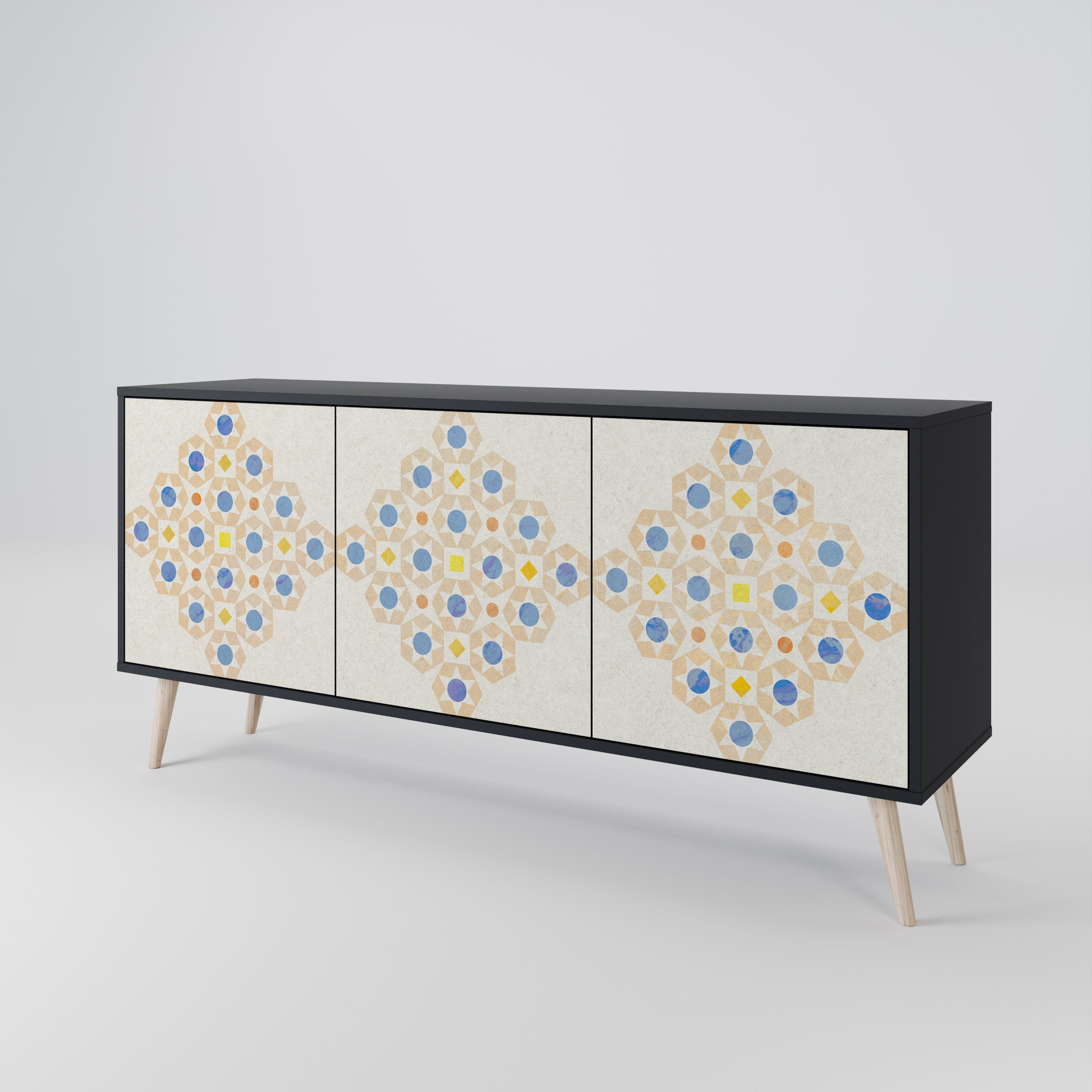 Gemustertes Prisma-Sideboard mit 3 Türen in schwarzem Finish