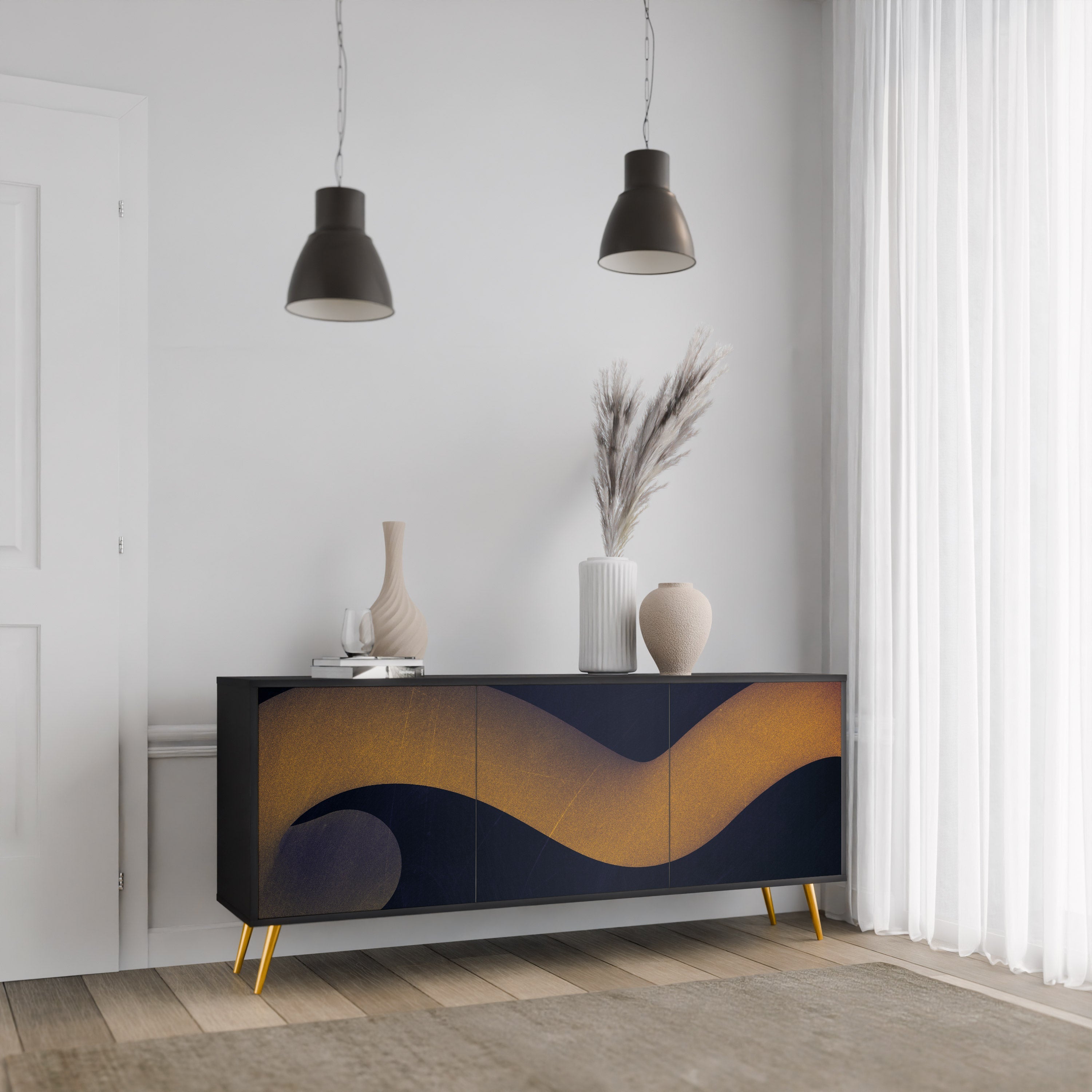 HOLLOW TIME 3-türiges Sideboard in Schwarz